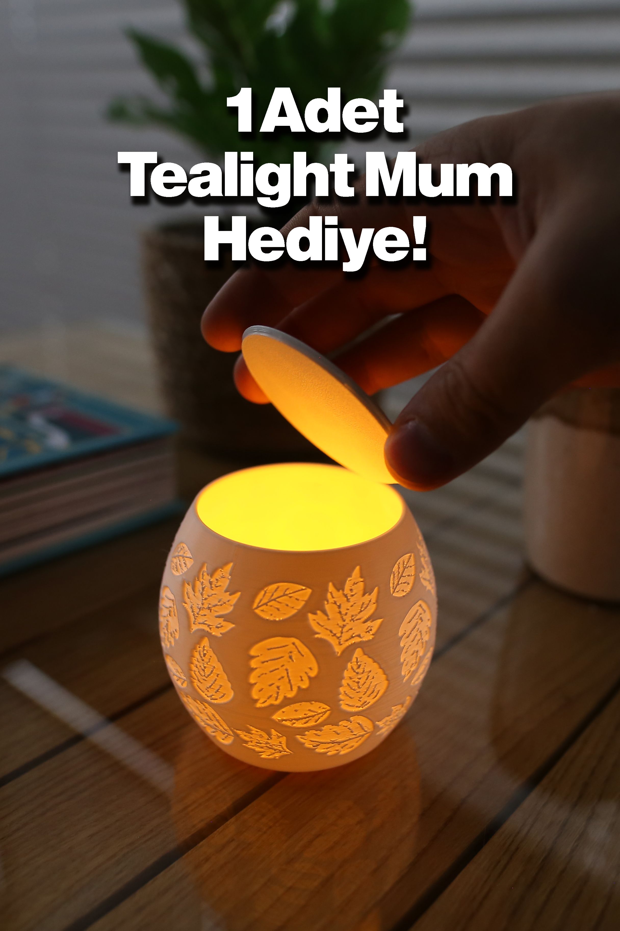 Yaprak Temalı Tealight Mumluk - Oval Dekoratif Tealight Mumluk - Tealight Mum Hediyeli