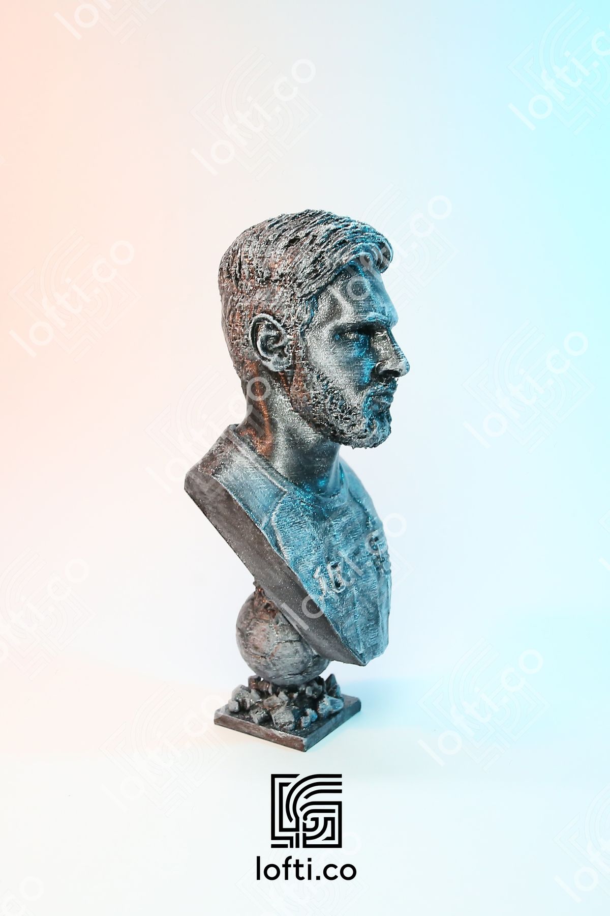 Messi Figür - Messi Büst - Metal Görünümlü Boyalı Plastik Obje 14 cm