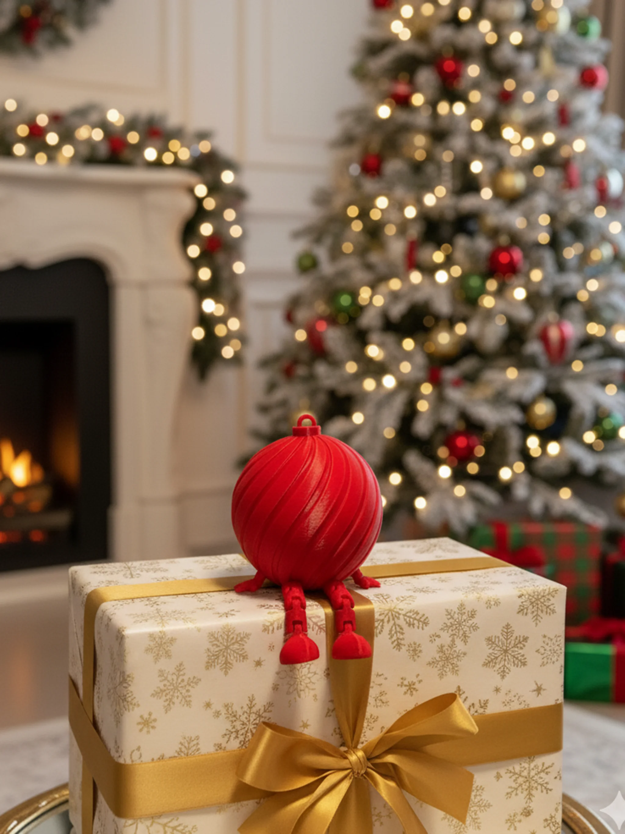 Hareketli Ayaklar 4'lü Yılbaşı Süsleme Seti 2026 - Melek, Yılbaşı Ağacı, Kozalak, Yılbaşı Topu