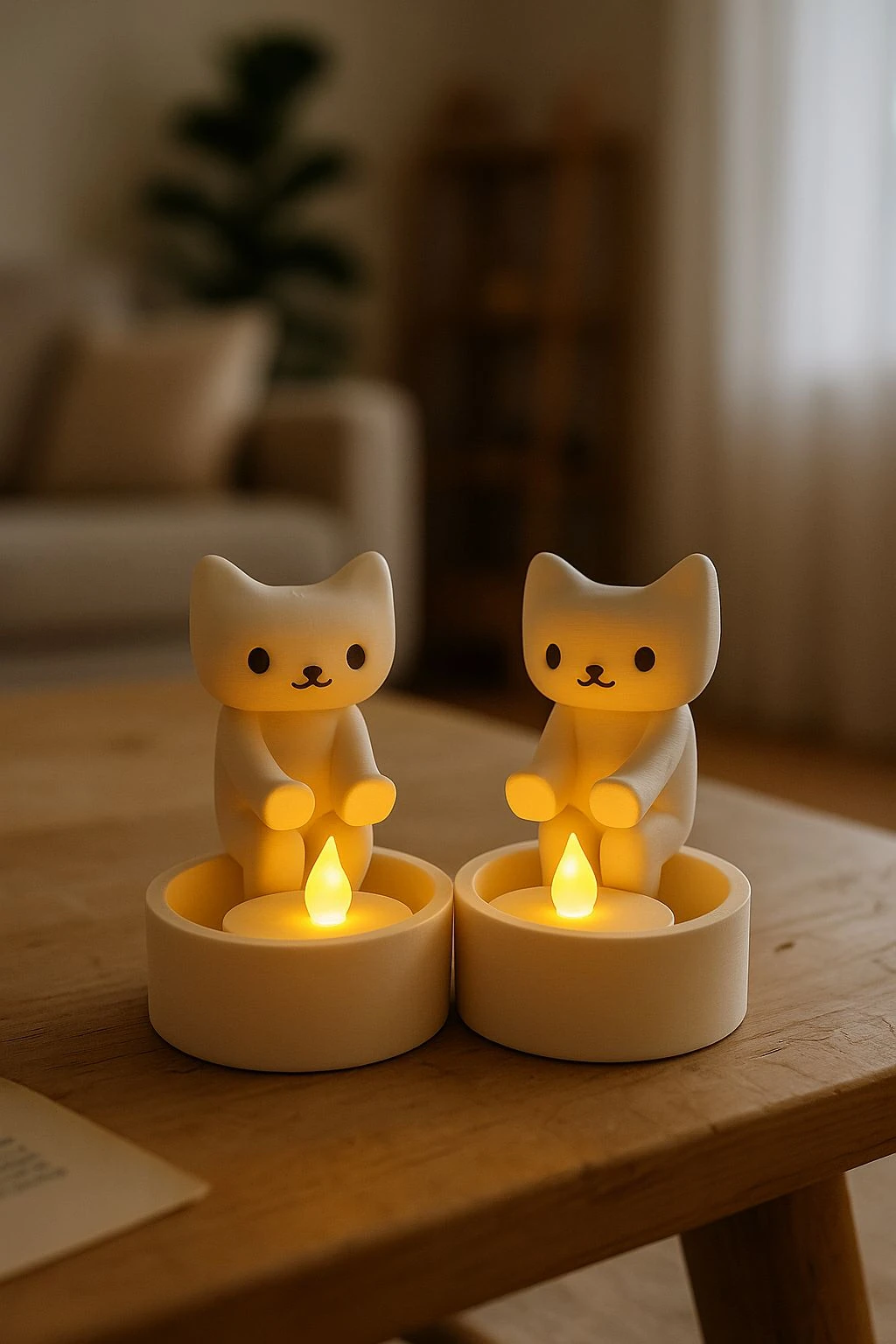 Patilerini Isıtan Kedi Figürü Tekli veya 2’li, Dekoratif Tealight LED, Sevimli Kedi Obje