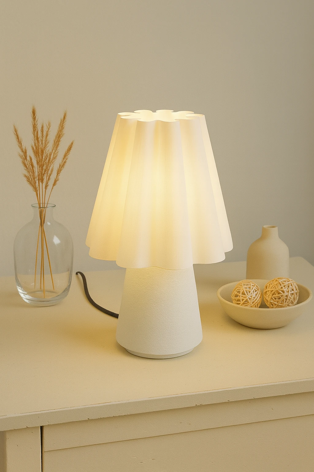 Curtain | 25 cm Abajur | 4 Renk Seçeneği – Modern & Dekoratif Masa Lambası / Yatak Odası & Salon Işığı