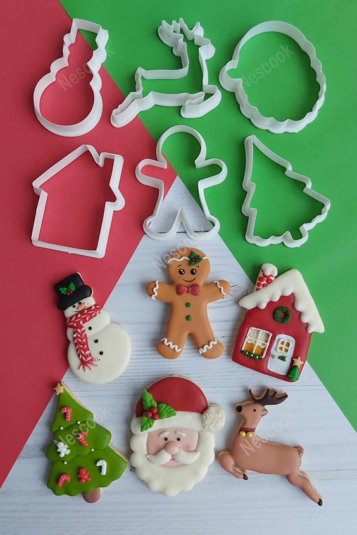 6'lı Christmas Kurabiye Kalıbı / Noel Baba Kardan Adam Yılbaşı Ağacı Geyiği Ev Adam Ginger