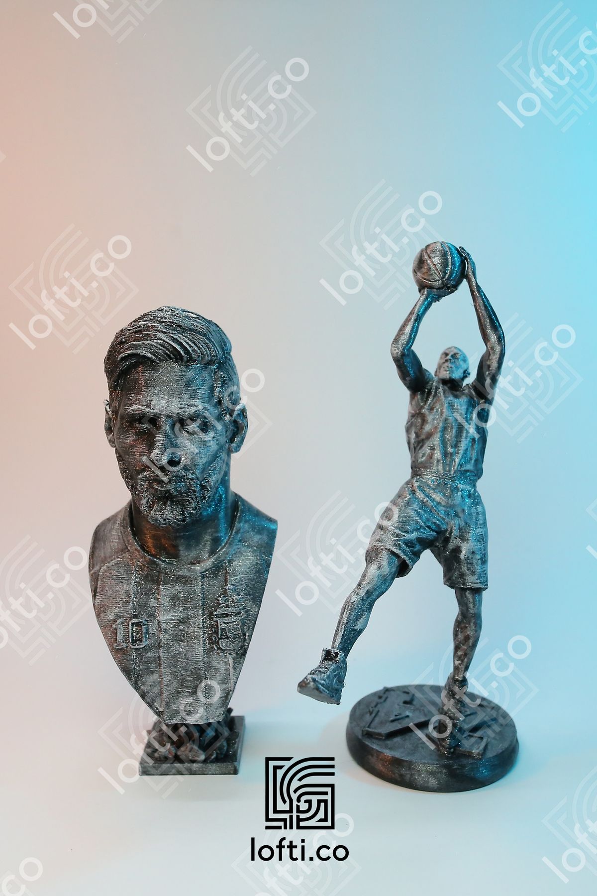 Kobe ve Messi Figür -Kobe ve Messi Büst - Metal Görünümlü Boyalı Plastik Obje 14 cm