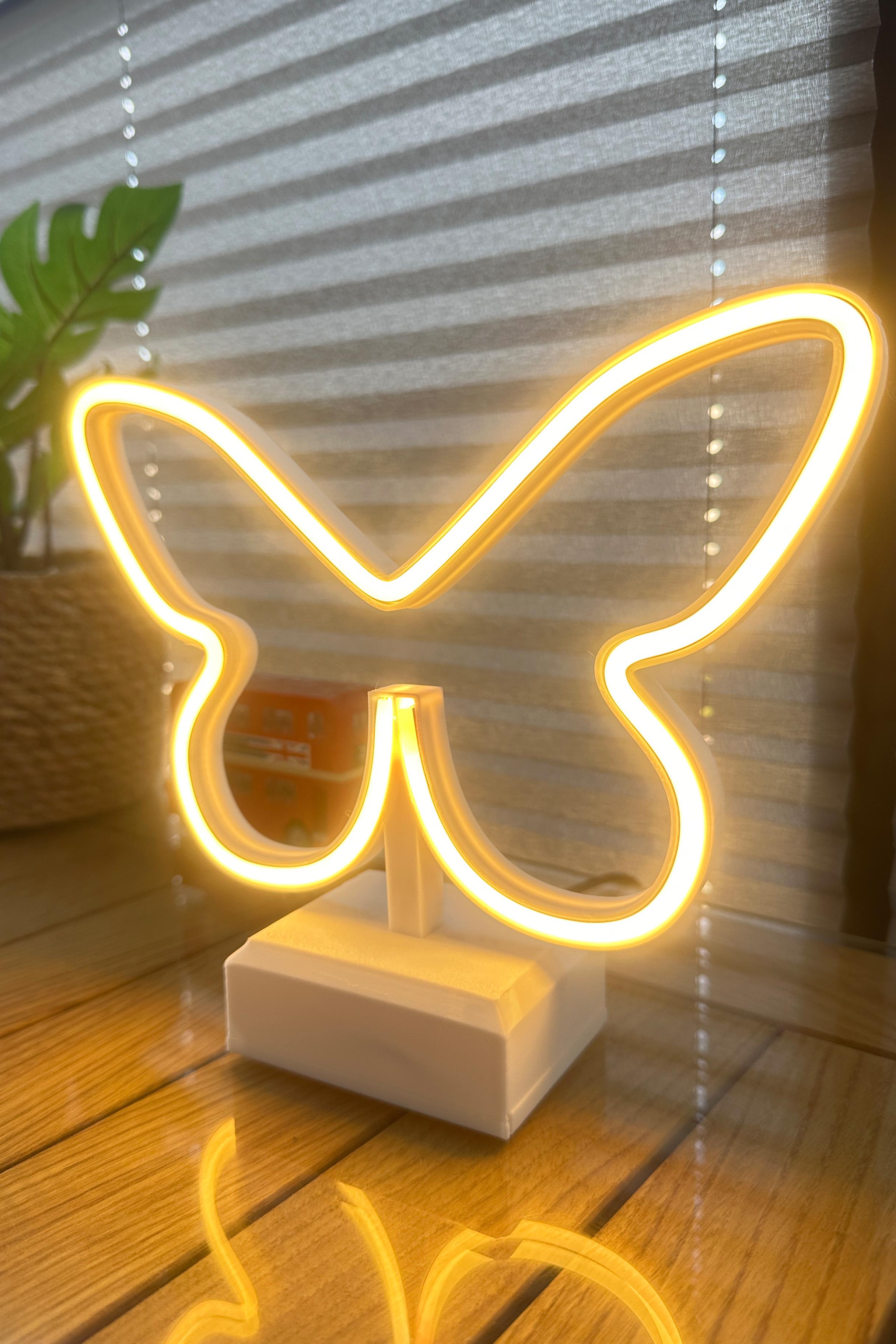 Kelebek Led - Neon Led - 22cm - İster Duvara As, İster Masaüstü - Adaptör Dahil