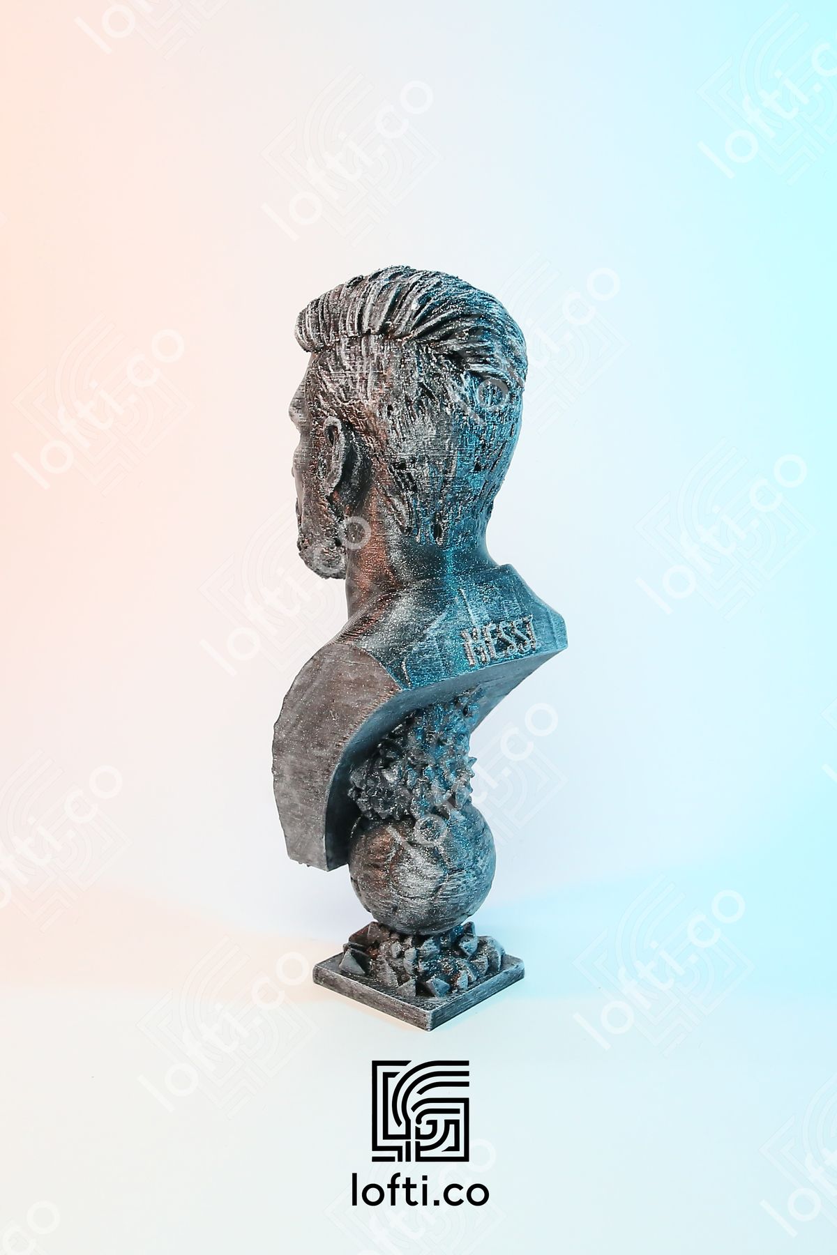 Messi Figür - Messi Büst - Metal Görünümlü Boyalı Plastik Obje 14 cm