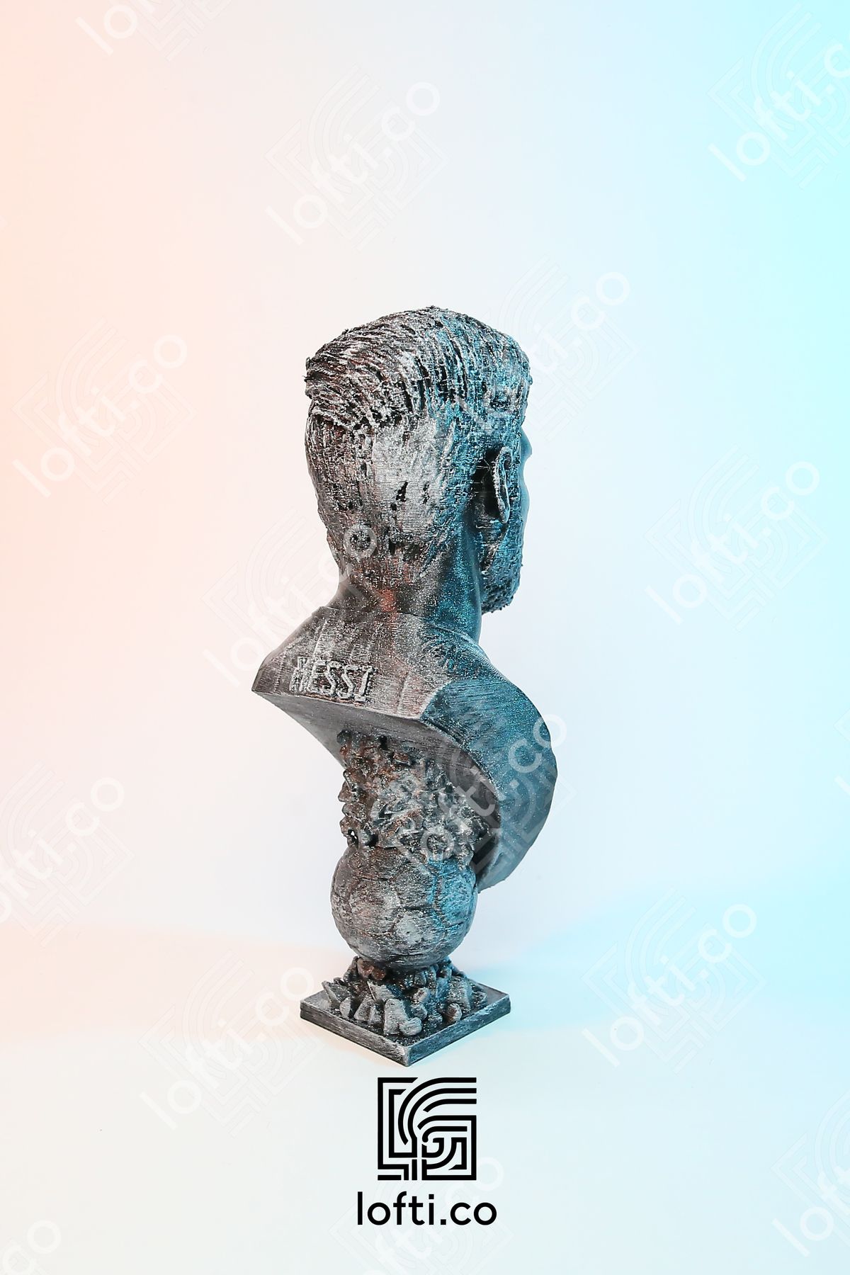 Messi Figür - Messi Büst - Metal Görünümlü Boyalı Plastik Obje 14 cm