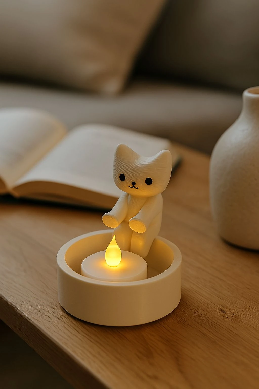 Patilerini Isıtan Kedi Figürü Tekli veya 2’li, Dekoratif Tealight LED, Sevimli Kedi Obje