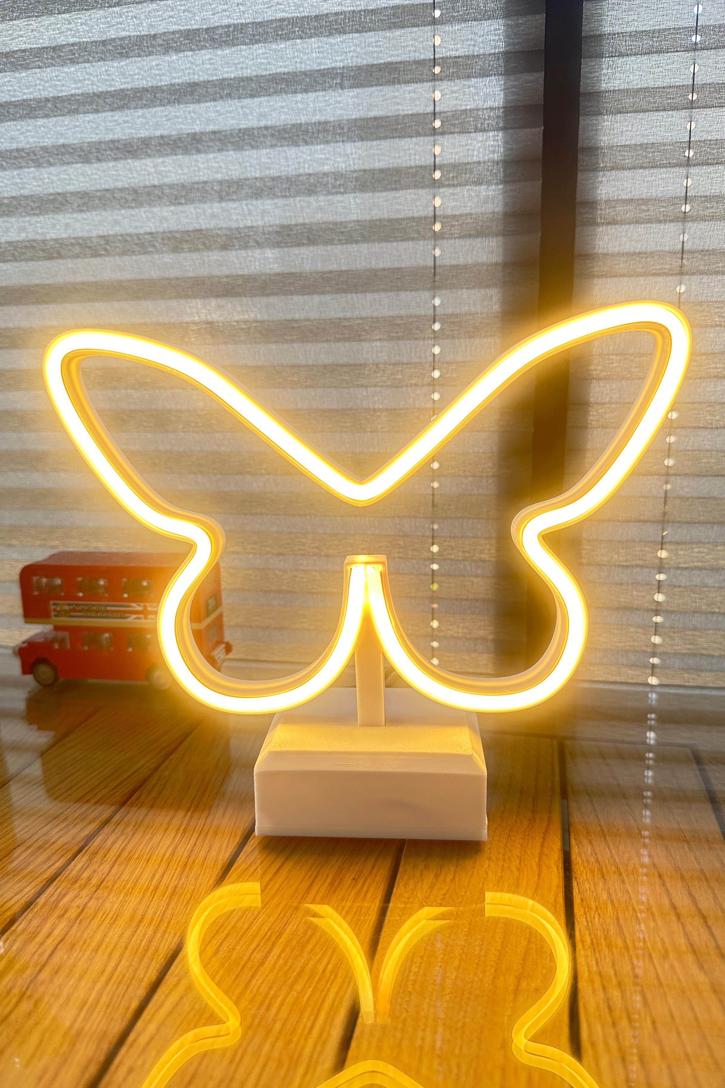 Kelebek Led - Neon Led - 22cm - İster Duvara As, İster Masaüstü - Adaptör Dahil
