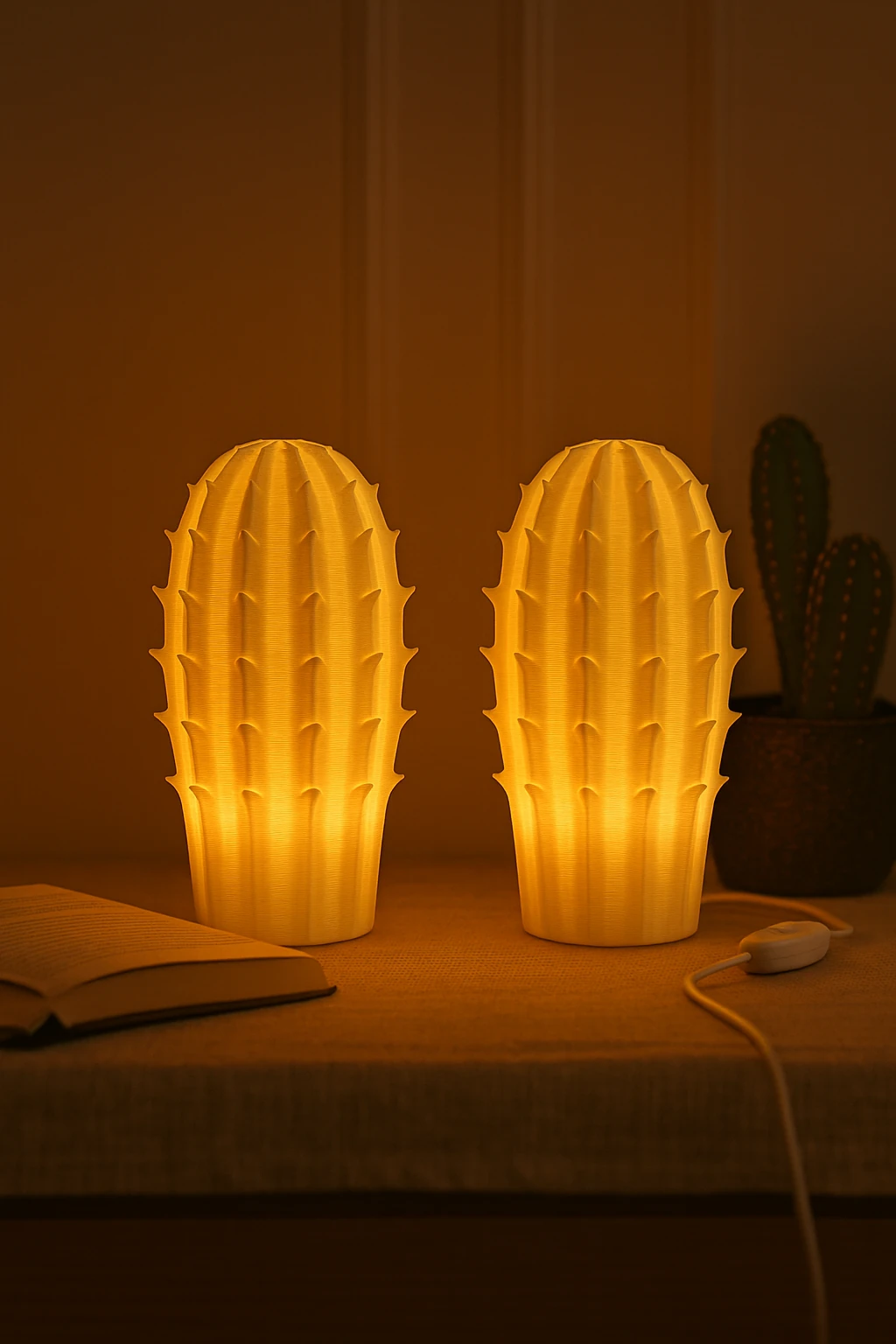 Kaktüs LED Abajur 16 cm Lambader Masa Lambası USB Çıkışlı