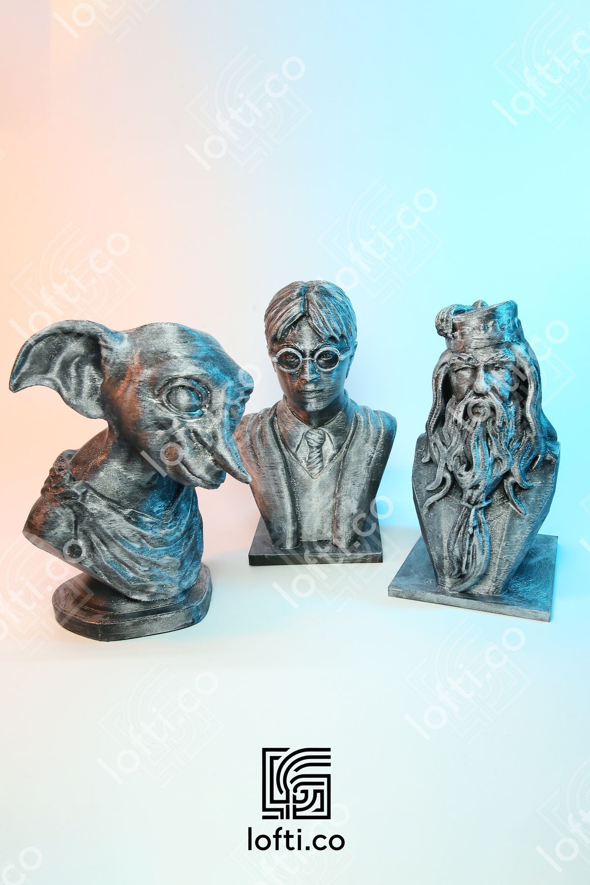Harry Potter Dumbledore Dobby Heykel Figür - Harry Potter Metal Görünümlü Boyalı Plastik Obje 14 cm