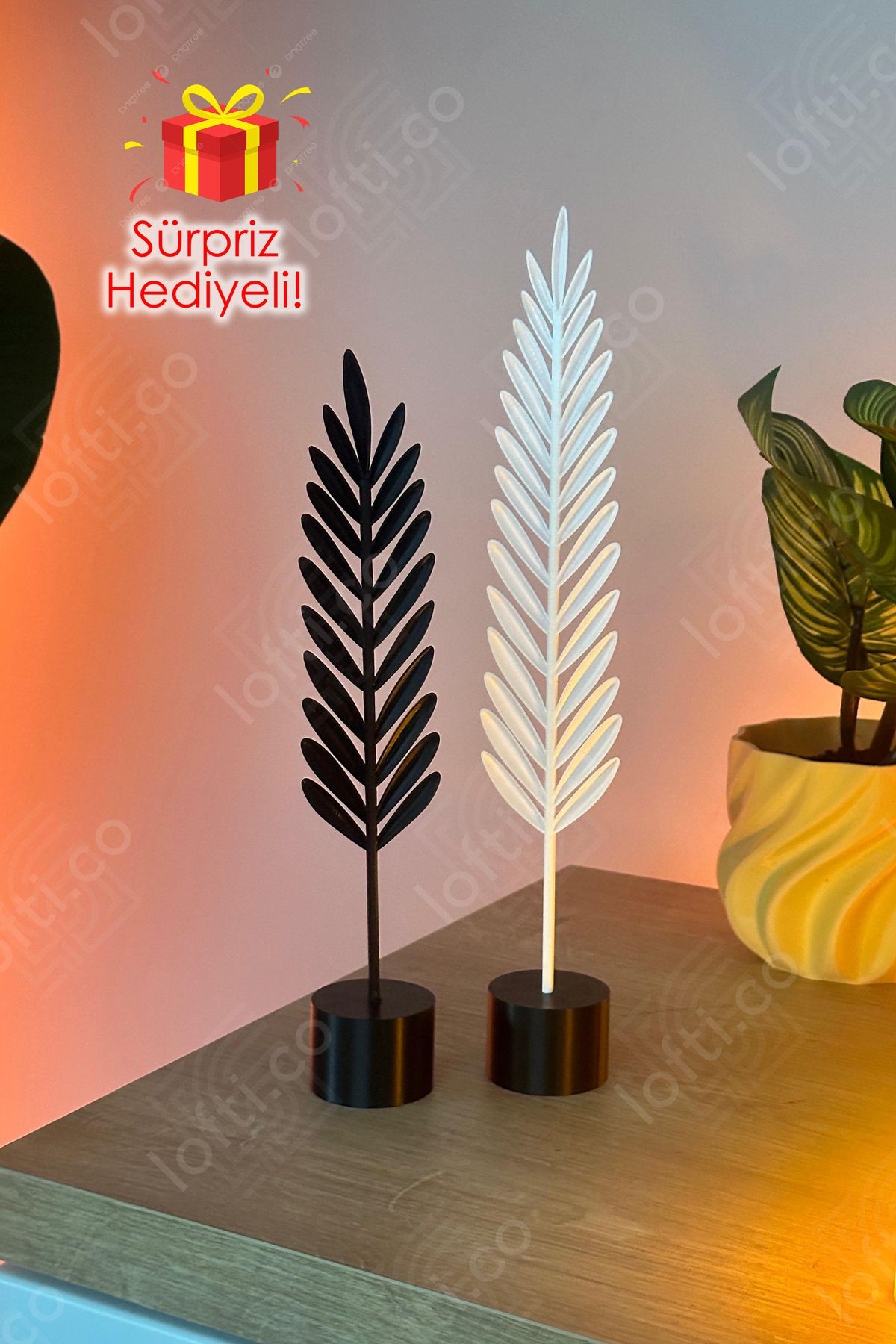 Dekoratif Tüy - Tv Ünitesi, Masa Üzeri Tüy Şeklinde Plastik Obje - 2’li Set - siyahbeyaz