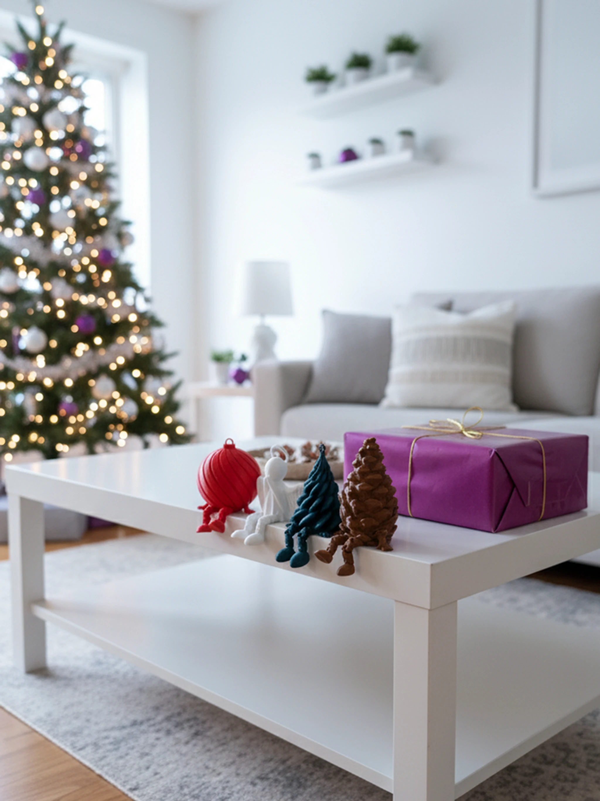 Hareketli Ayaklar 4'lü Yılbaşı Süsleme Seti 2026 - Melek, Yılbaşı Ağacı, Kozalak, Yılbaşı Topu