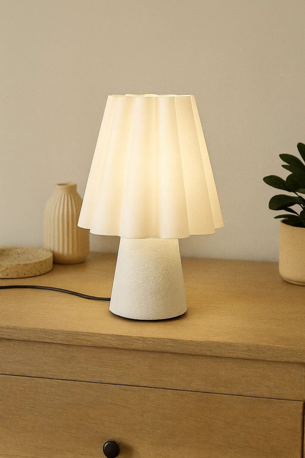 Curtain | 25 cm Abajur | 4 Renk Seçeneği – Modern & Dekoratif Masa Lambası / Yatak Odası & Salon Işığı