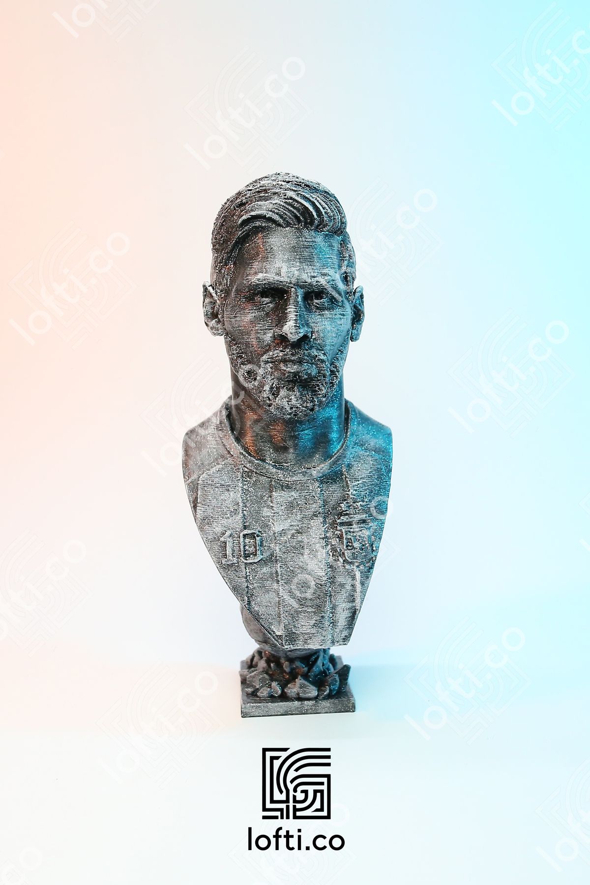 Messi Figür - Messi Büst - Metal Görünümlü Boyalı Plastik Obje 14 cm