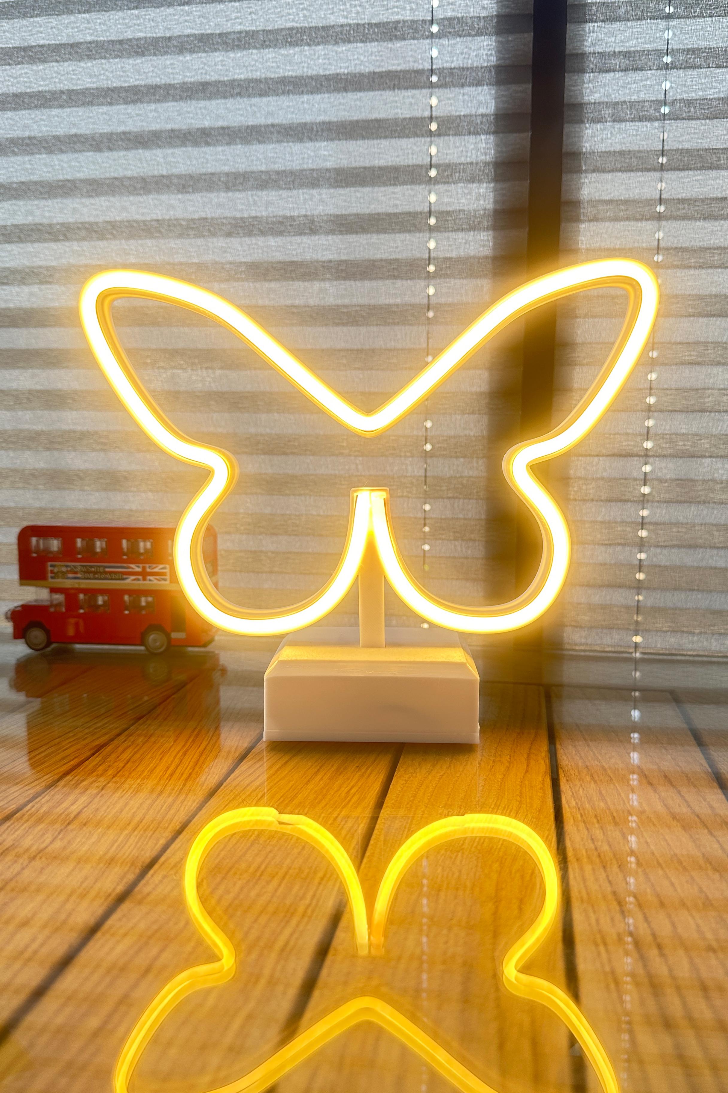 Kelebek Led - Neon Led - 22cm - İster Duvara As, İster Masaüstü - Adaptör Dahil