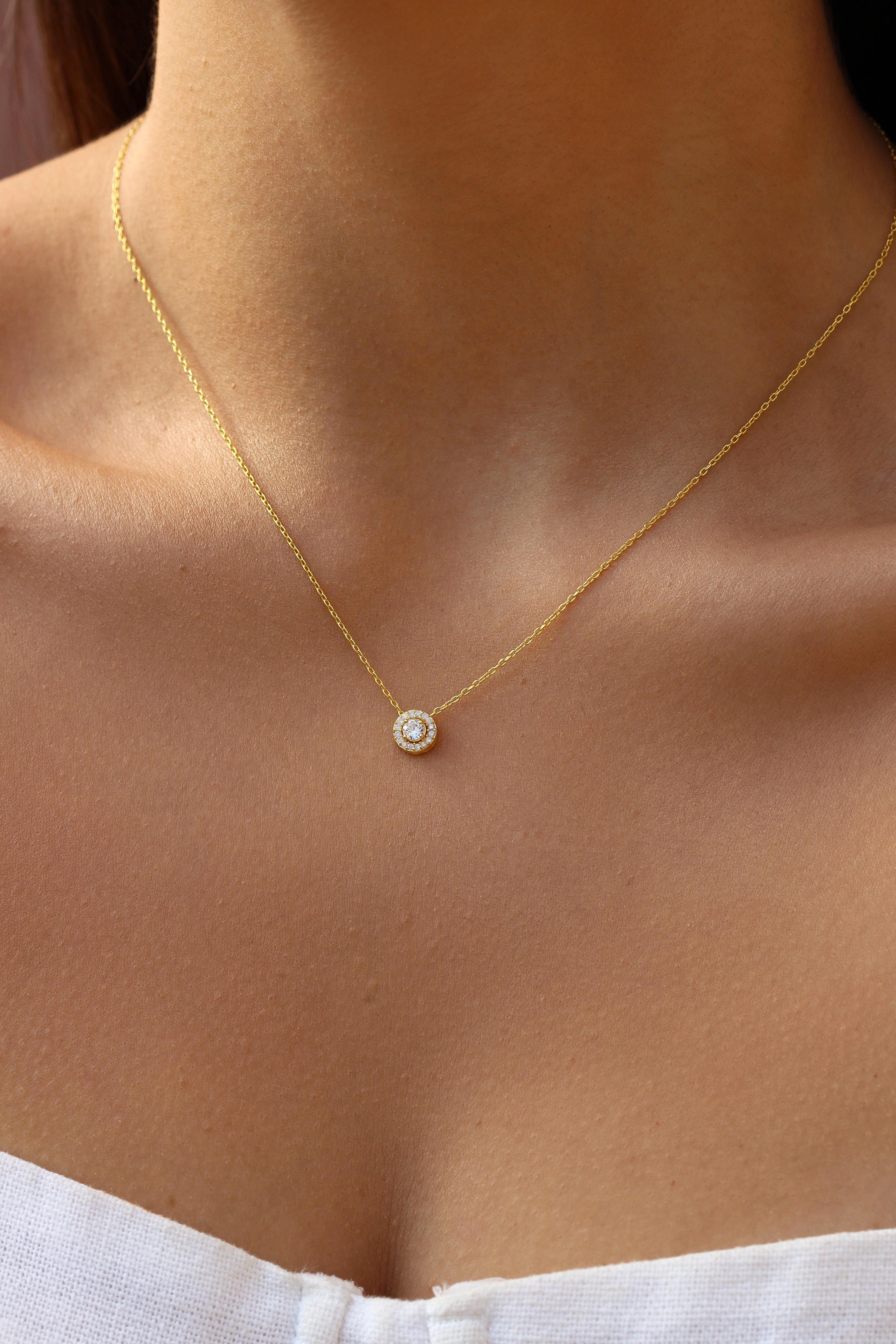 Yuvarlak Zirkon Taşlı Kolye | 925 Gümüş