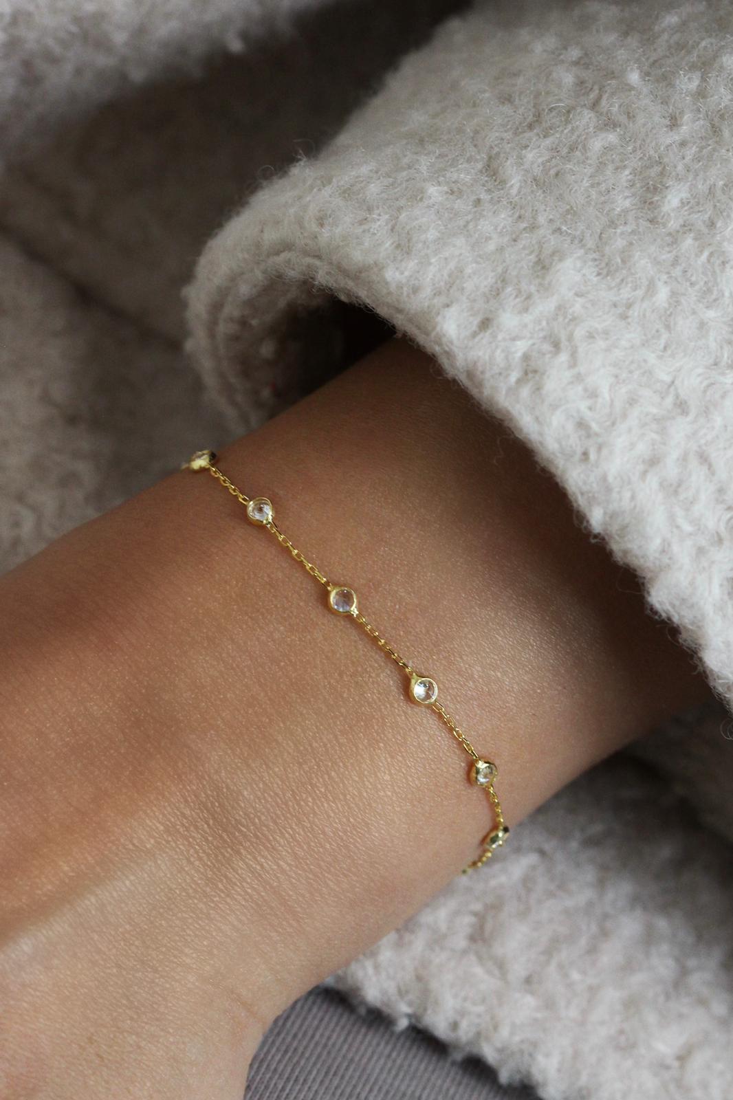 Mini Yuvarlak Zirkon Taşlı Bileklik | 925 Gümüş