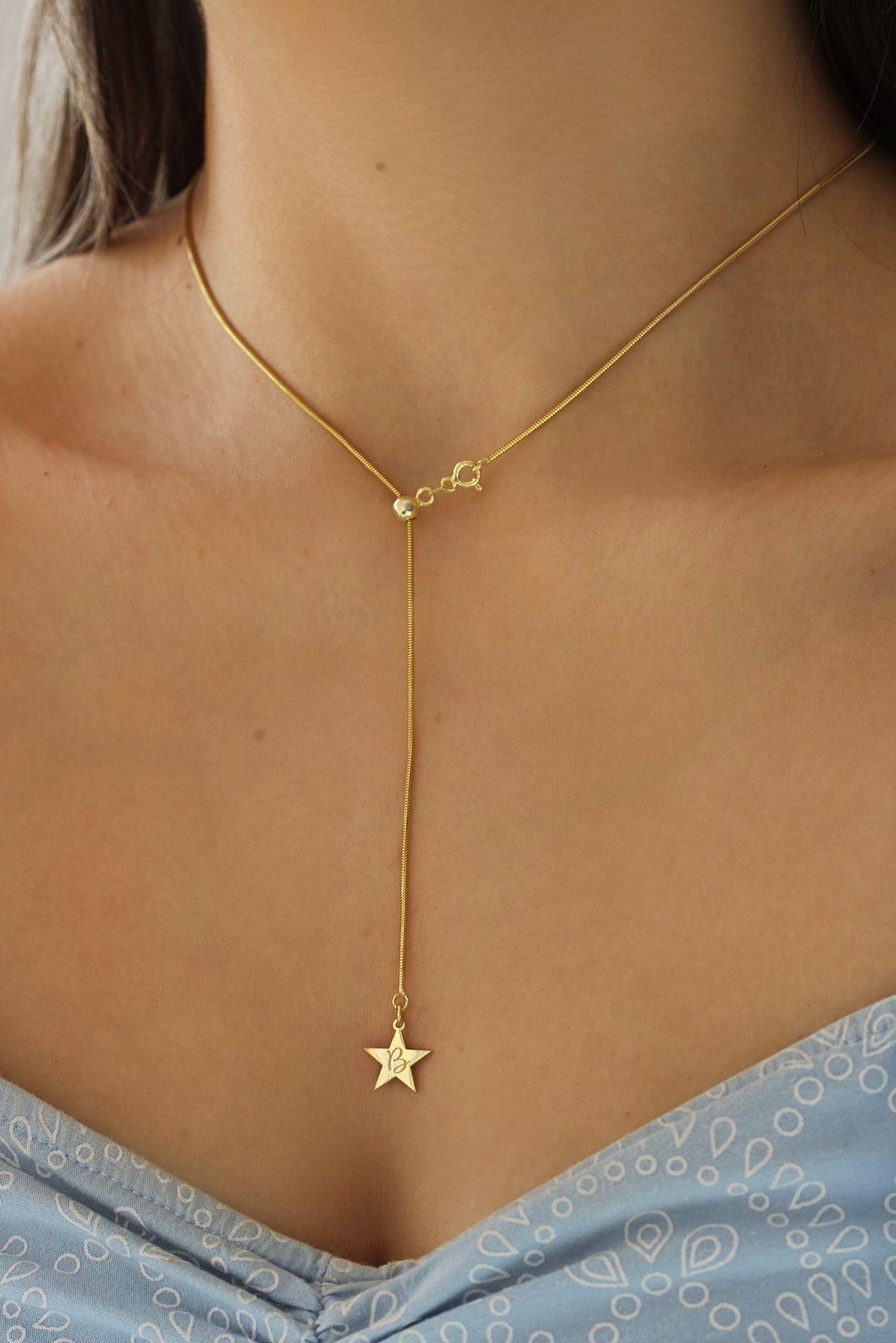 Elevator Chain Star Letter Necklace | 925 Silver