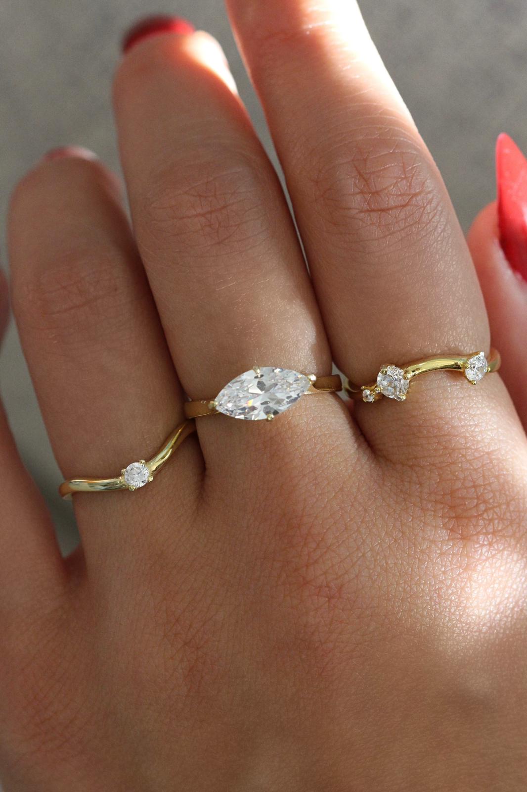 Üçlü Taş Detaylı Yüzük | 925 Gümüş