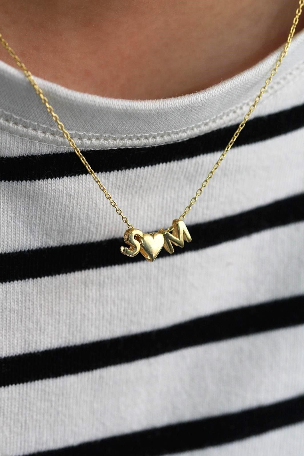 Mini Convex Two Letter Heart Necklace | 925 Silver