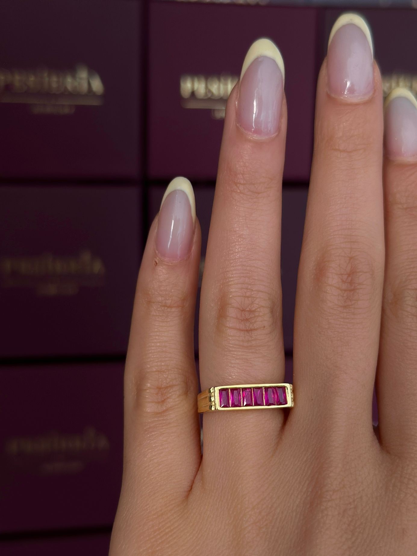 Pembe Taşlı Şerit Yüzük | 925 Gümüş