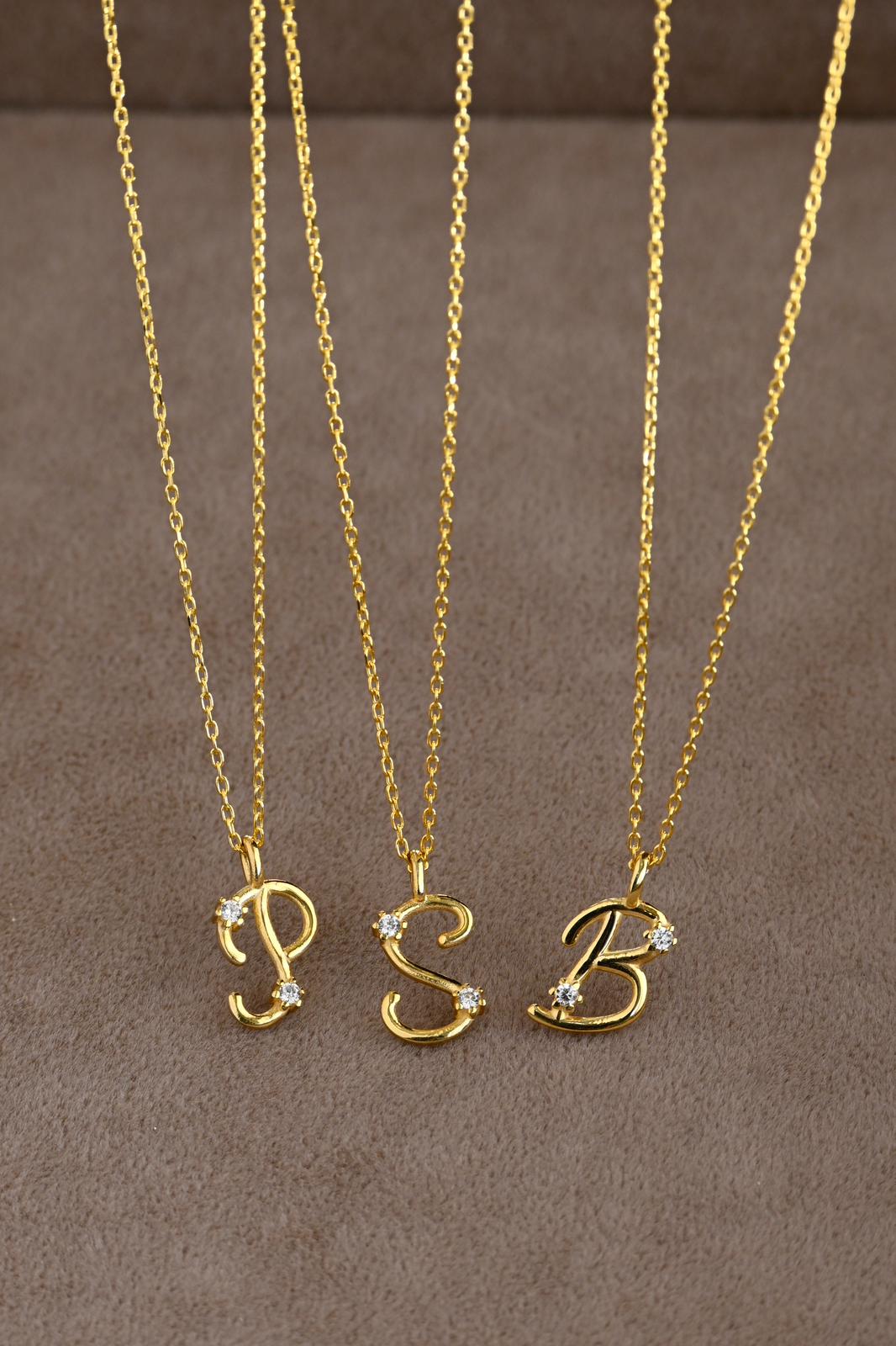 Yıldızlı Taş Detaylı Harf Kolye I 925 Gümüş