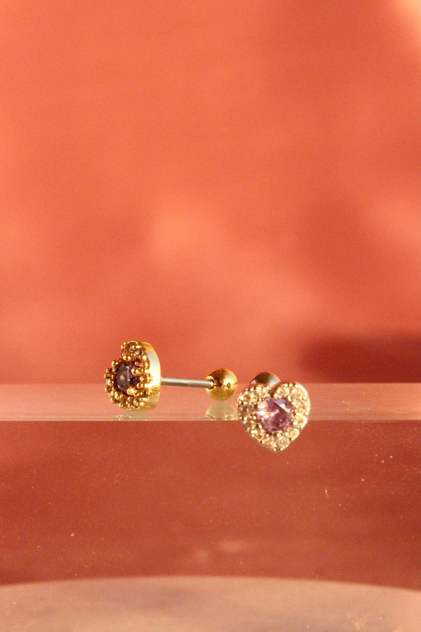 Mor Zirkon Kalp Piercing | Cerrahi Çelik