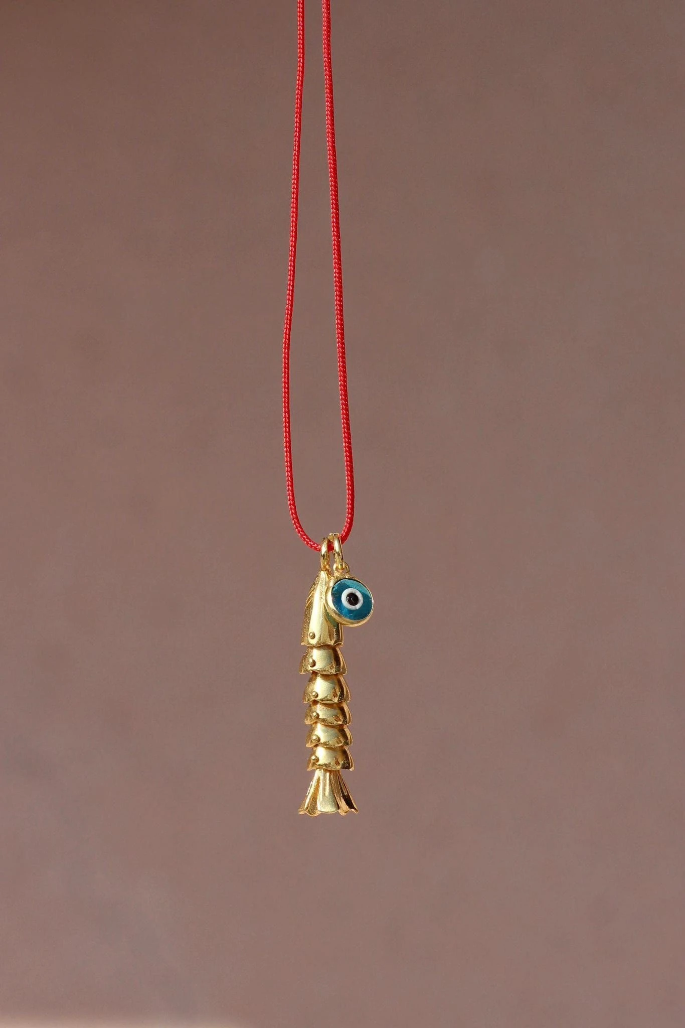 Kırmızı İp Kıvrımlı Balık Kolye | 925 Gümüş