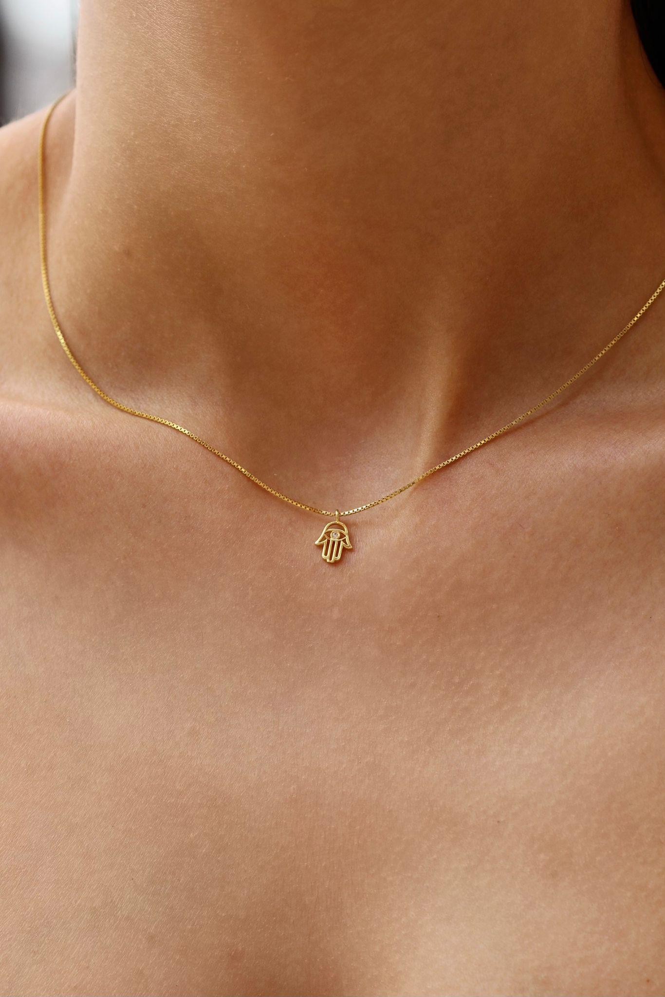 Minimal Hamsa Fatma Ana Eli Kolye | 925 Gümüş