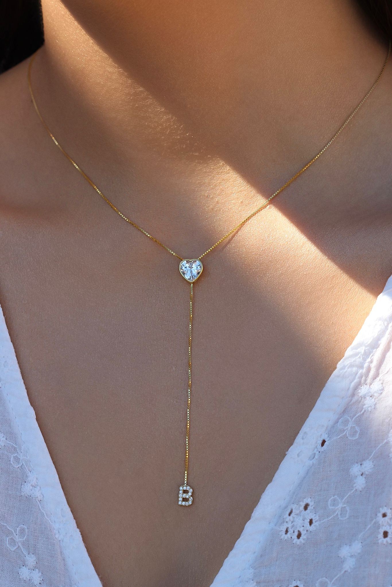 Heart Pendant Zircon Letter Necklace | 925 Silver