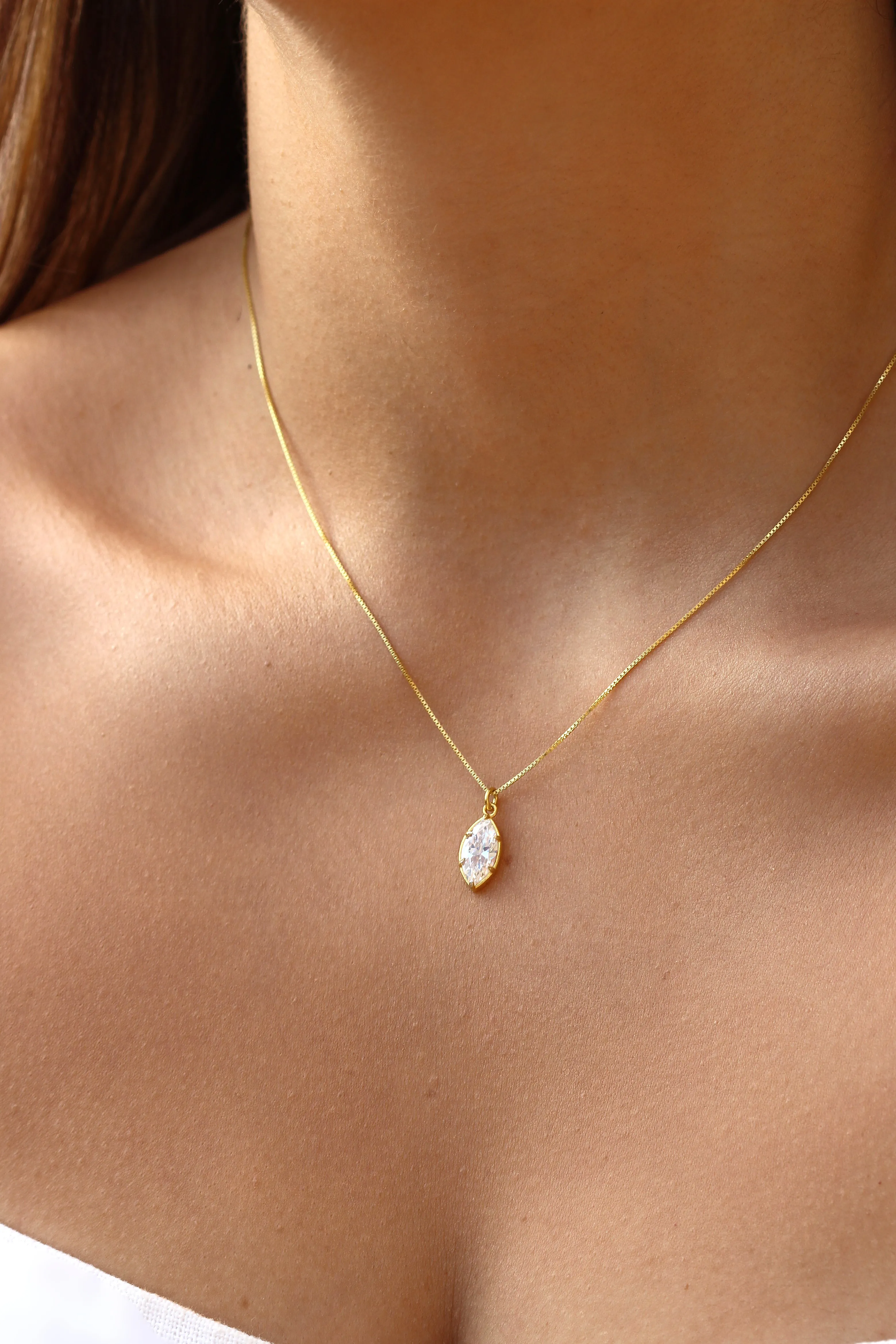 Zirkon Taşlı Badem Kolye | 925 Gümüş