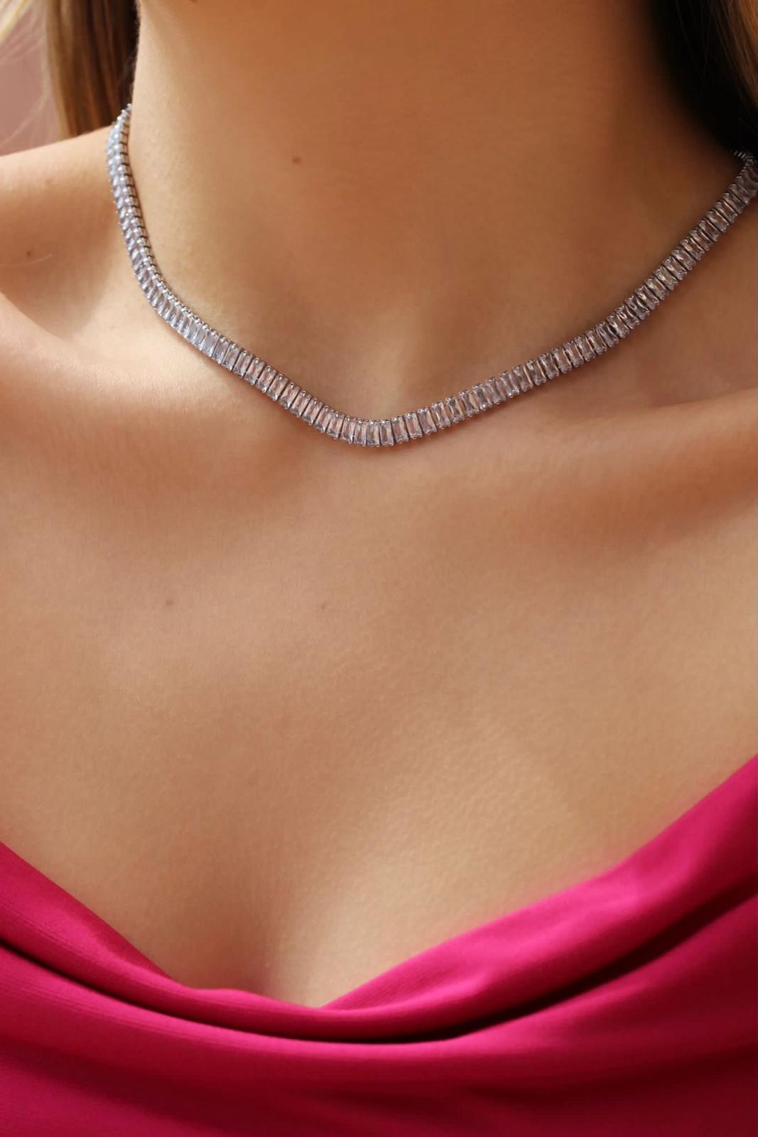 White Zircon Stone Waterway Necklace