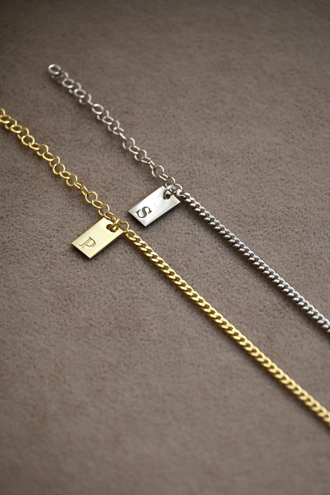 Plaka Harf Gurmet Zincir Çift Bileklik | 925 Gümüş