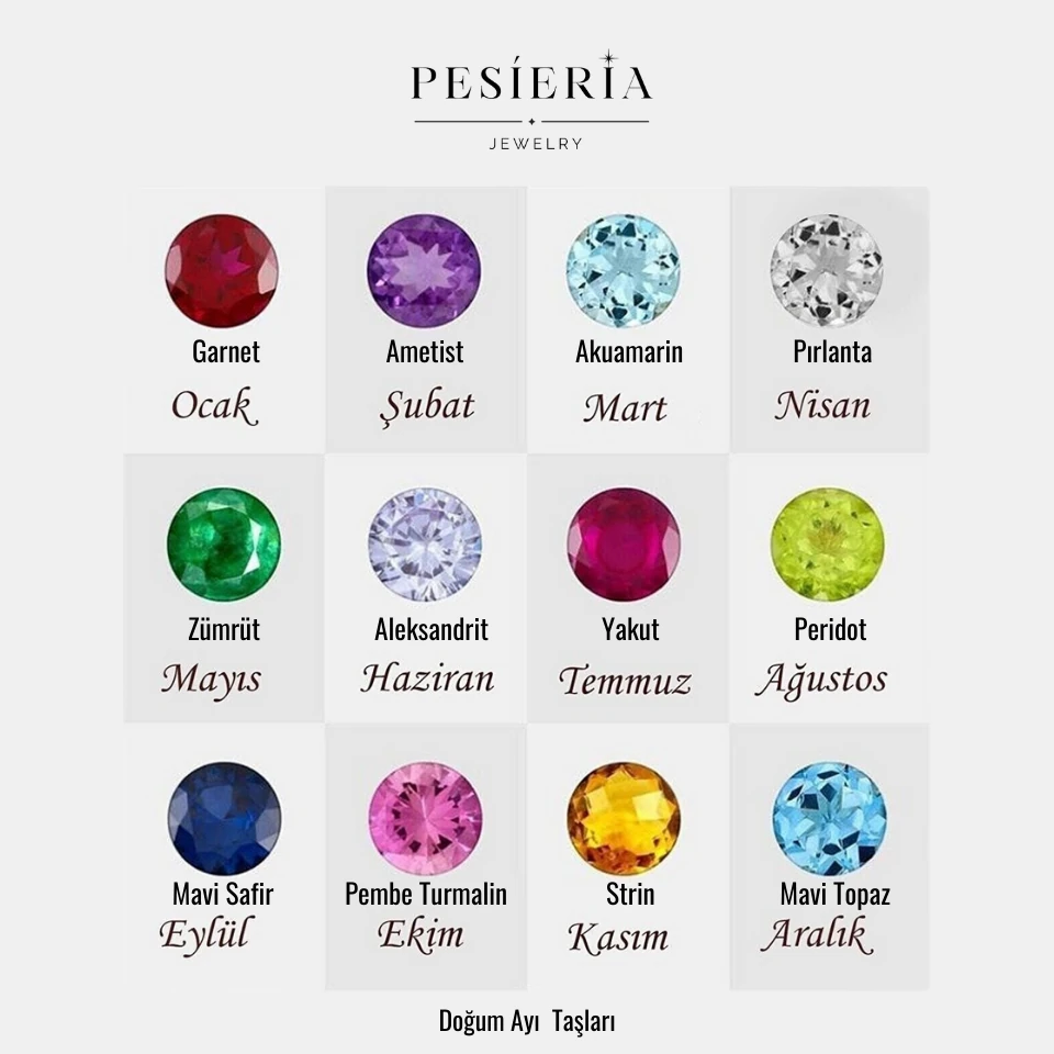 Doğum Ayı Taşı Pul Harf Zincir Çift Bileklik | 925 Gümüş