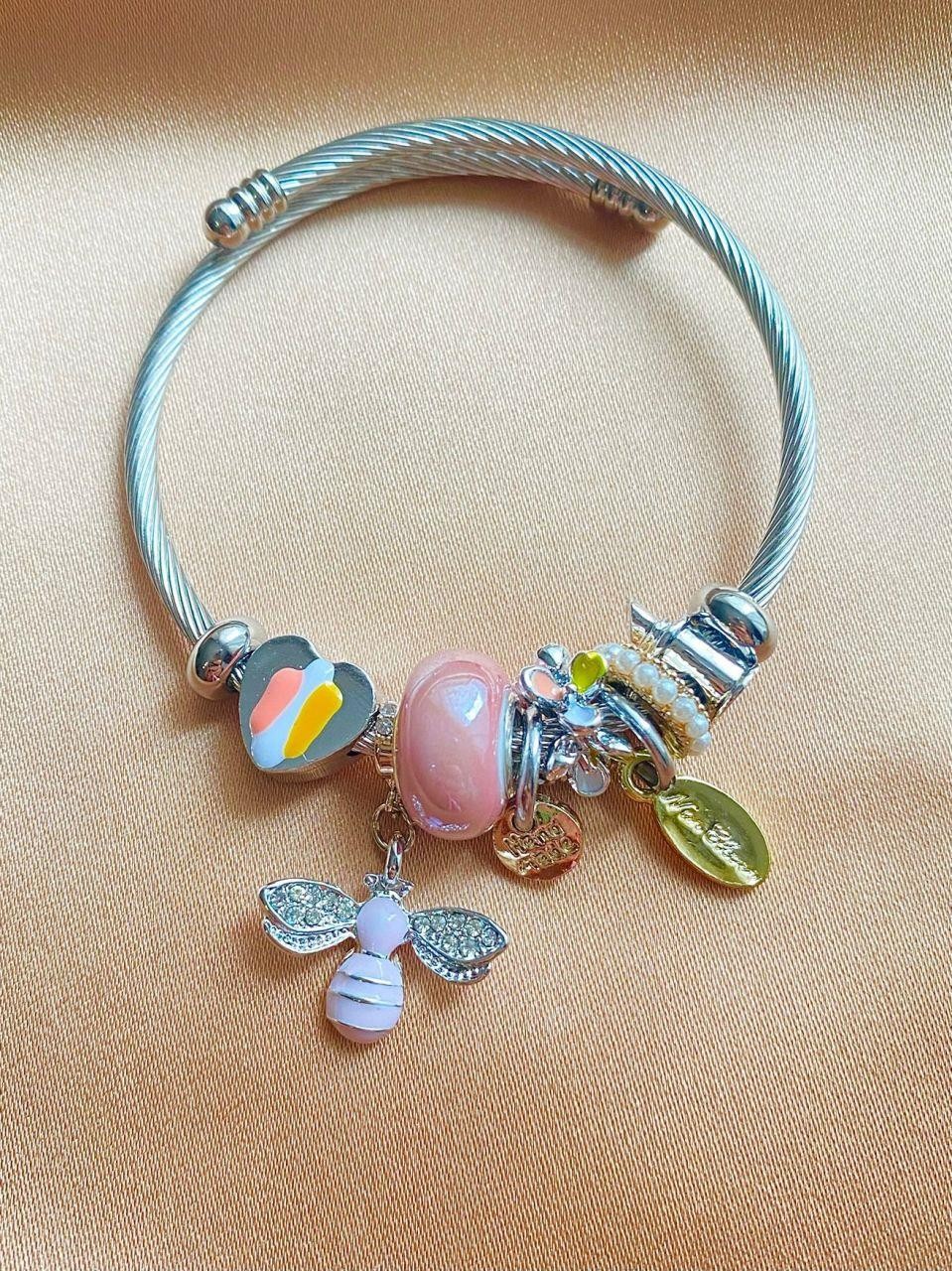 Pembe Arı Charm Bileklik | Çelik