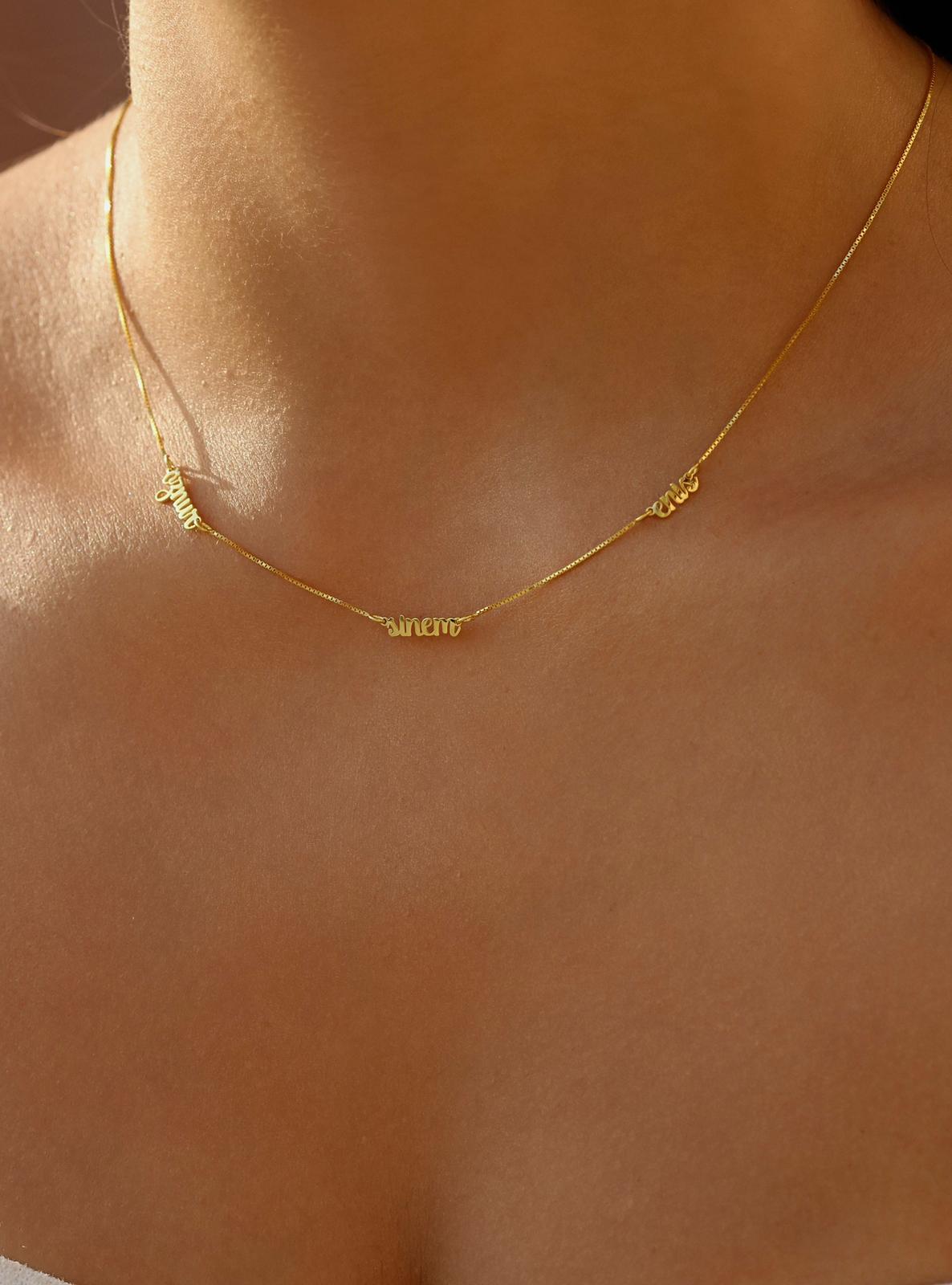 Minimal Üç İsimli Kolye I 925 Gümüş