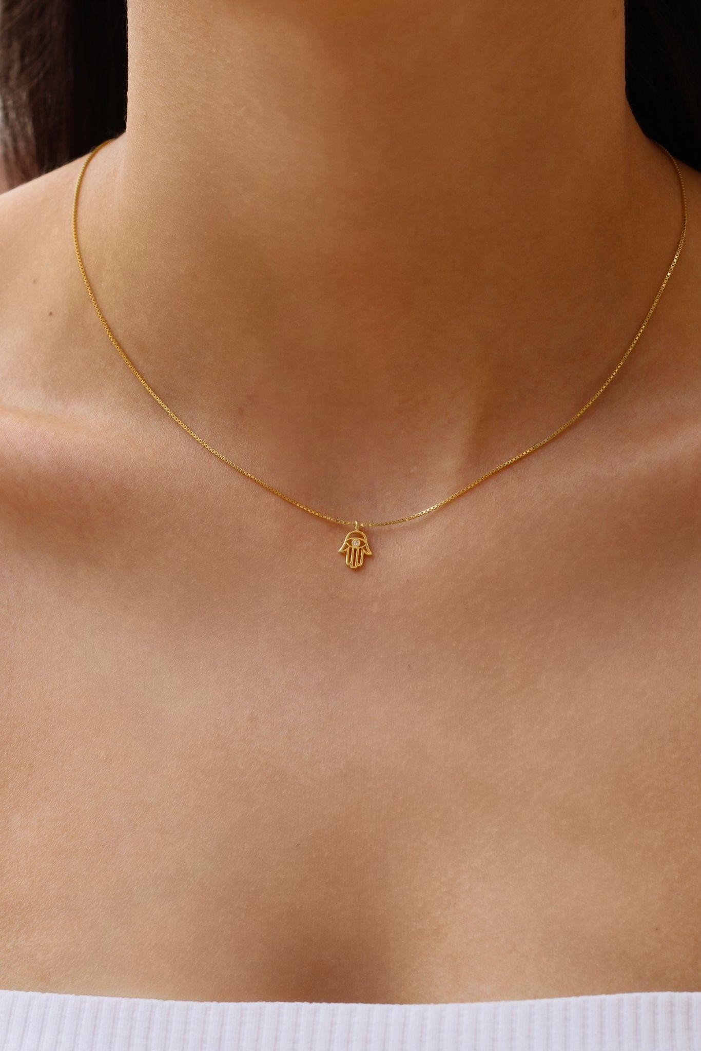 Minimal Hamsa Fatma Ana Eli Kolye | 925 Gümüş