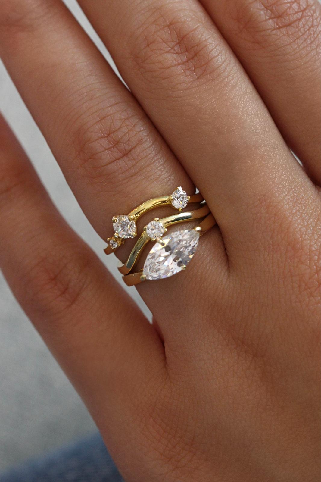 Üçlü Taş Detaylı Yüzük | 925 Gümüş