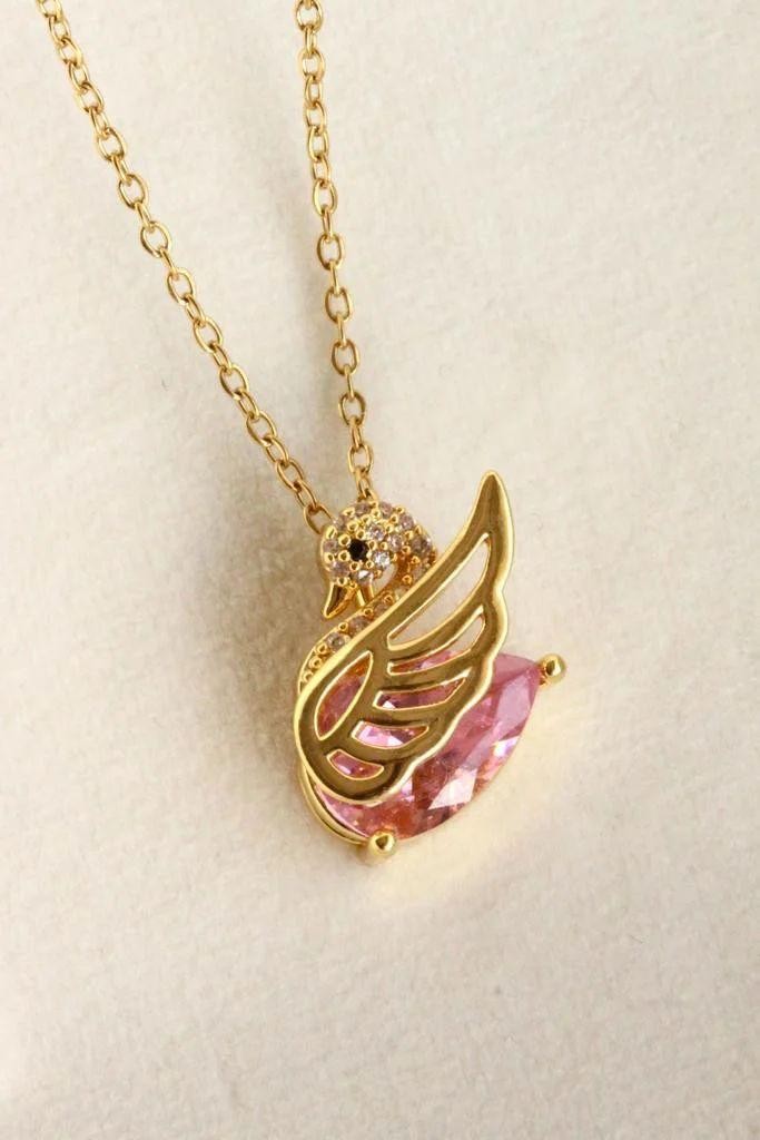 Pembe Taşlı Zirkon Kuğu Kolye | Çelik