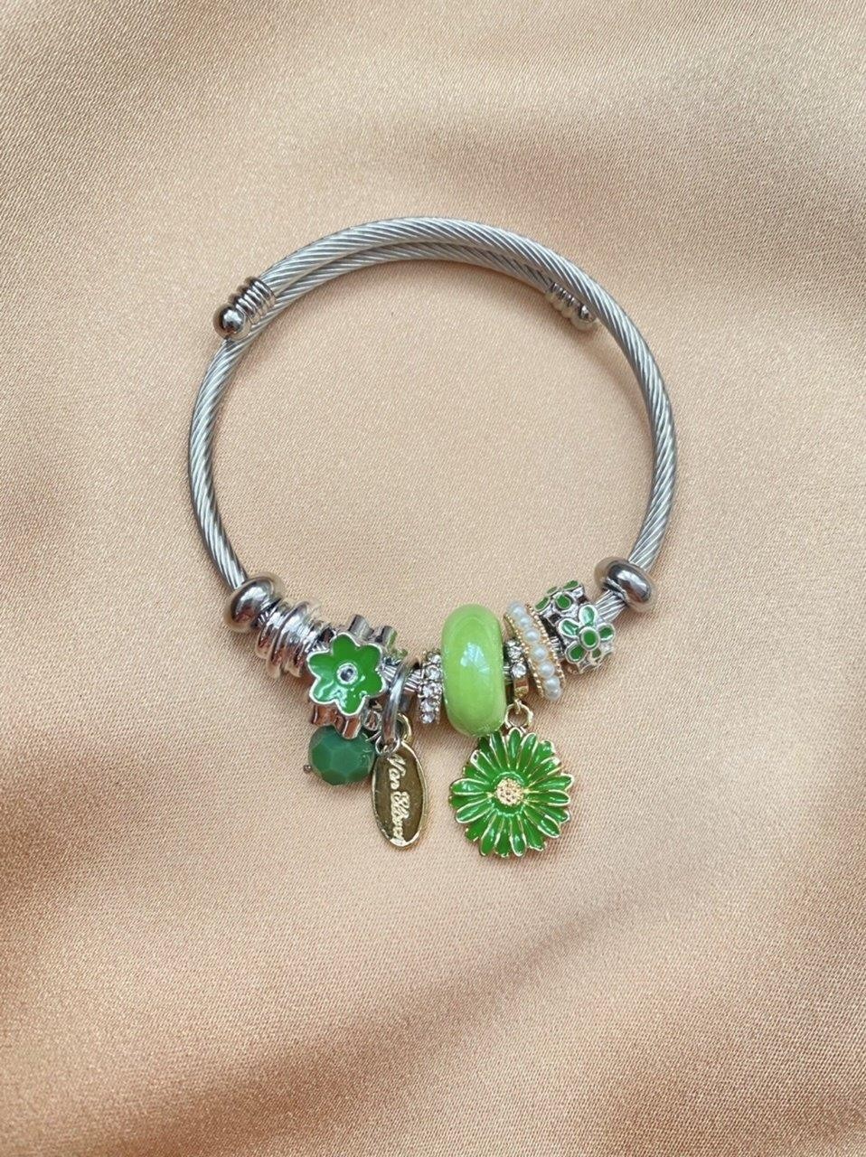 Yeşil Papatya Charm Bileklik | Çelik