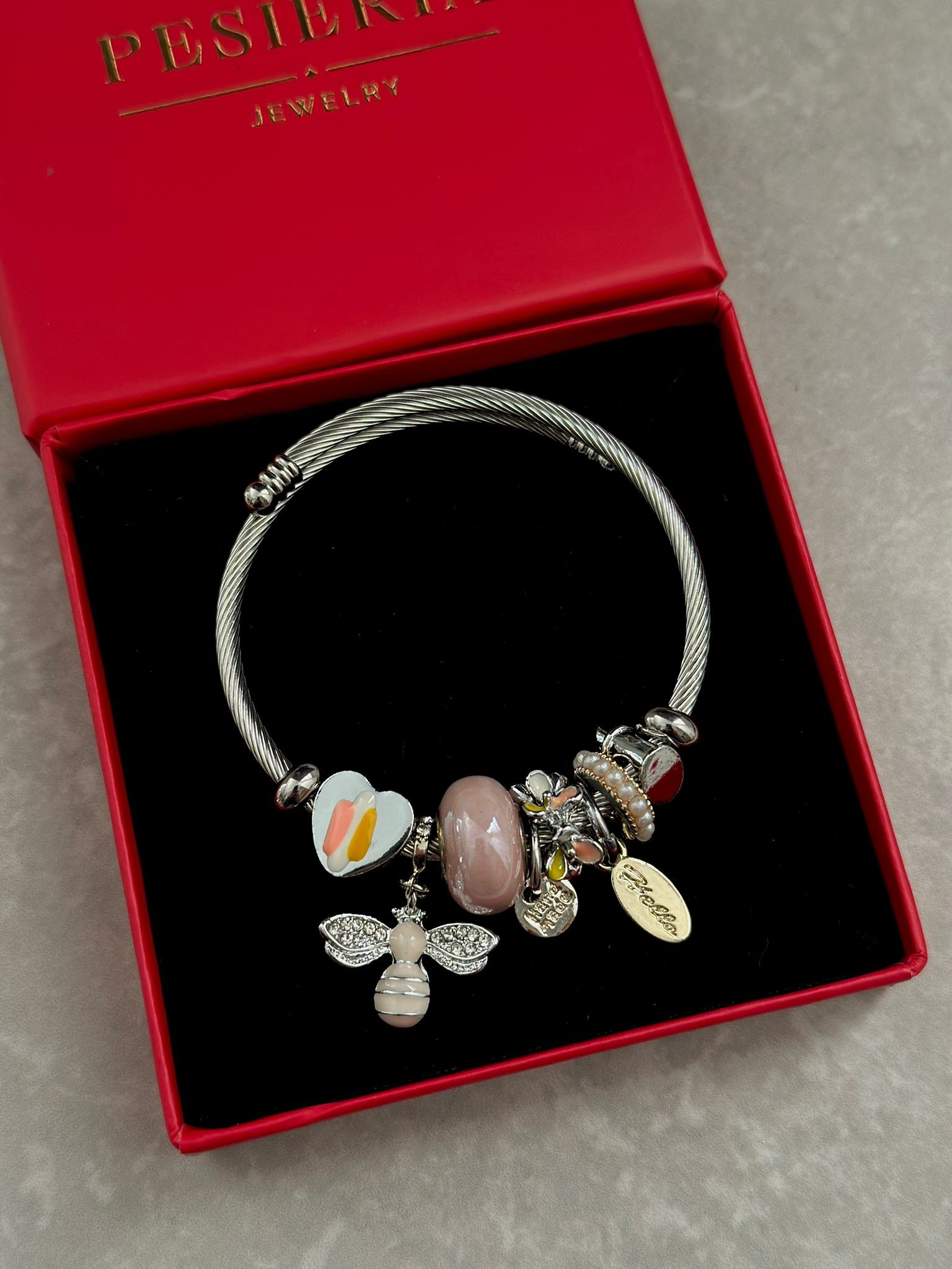 Pembe Arı Charm Bileklik | Çelik