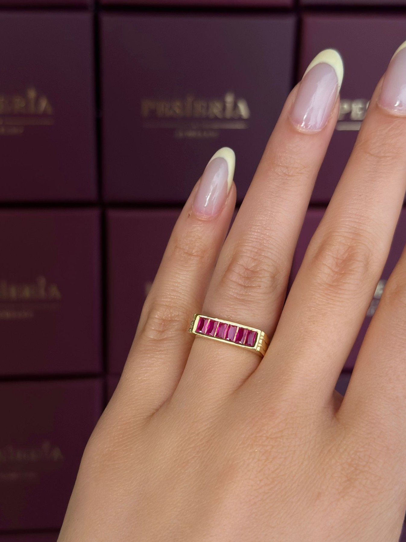 Pembe Taşlı Şerit Yüzük | 925 Gümüş
