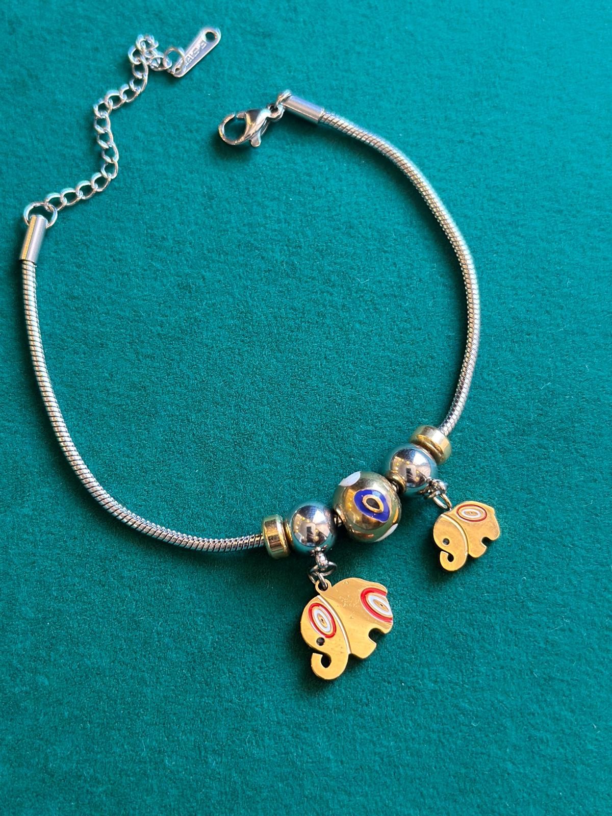 Silver Nazarlı Fil Charm Bileklik| Çelik