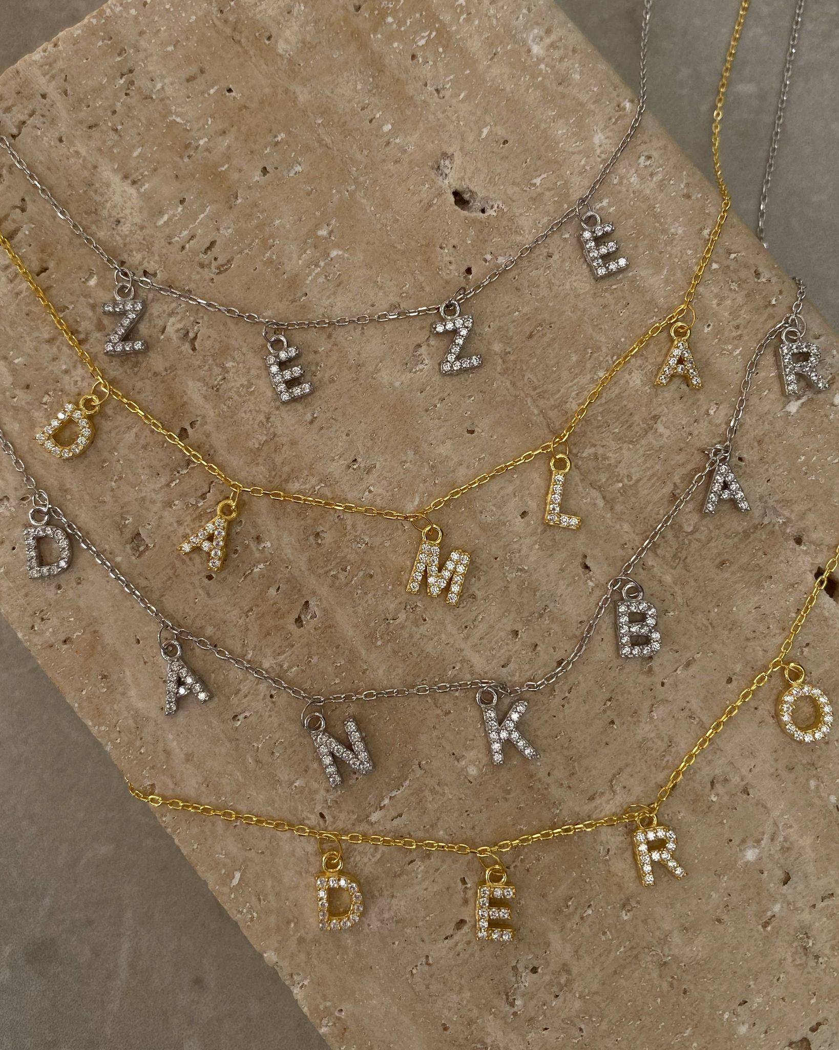 Dangle Zircon Stone Name Necklace I 925 Silver