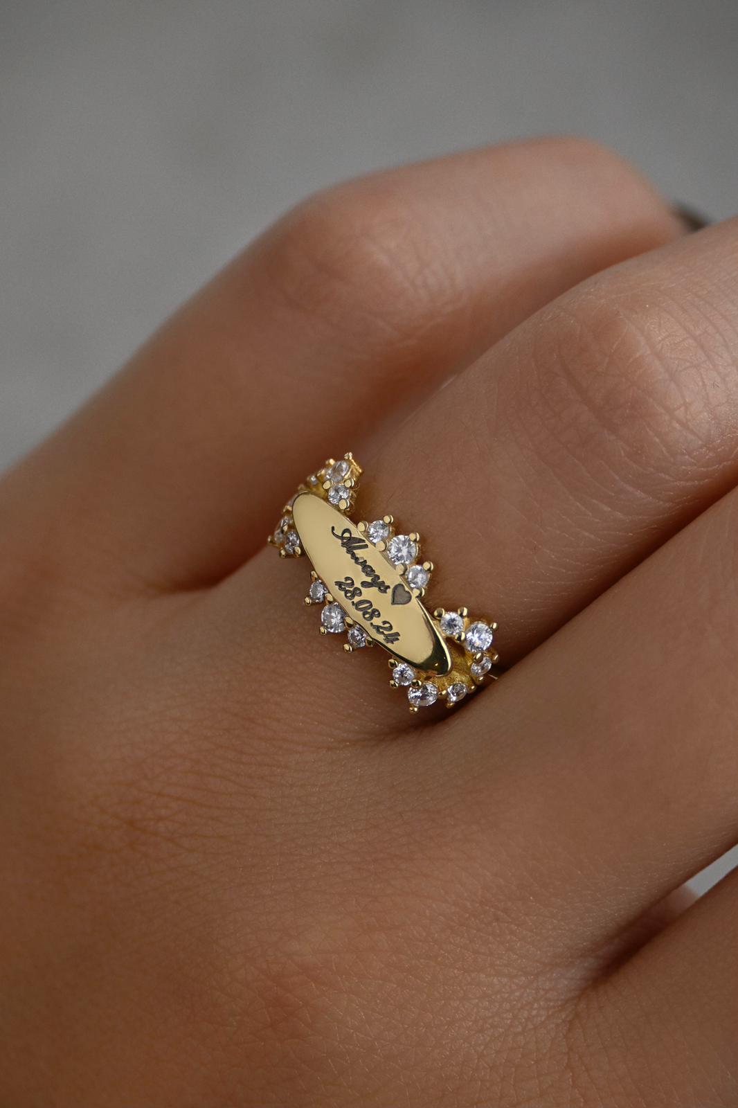 İstediğini Yazdır Taş Detaylı Yüzük | 925 Gümüş