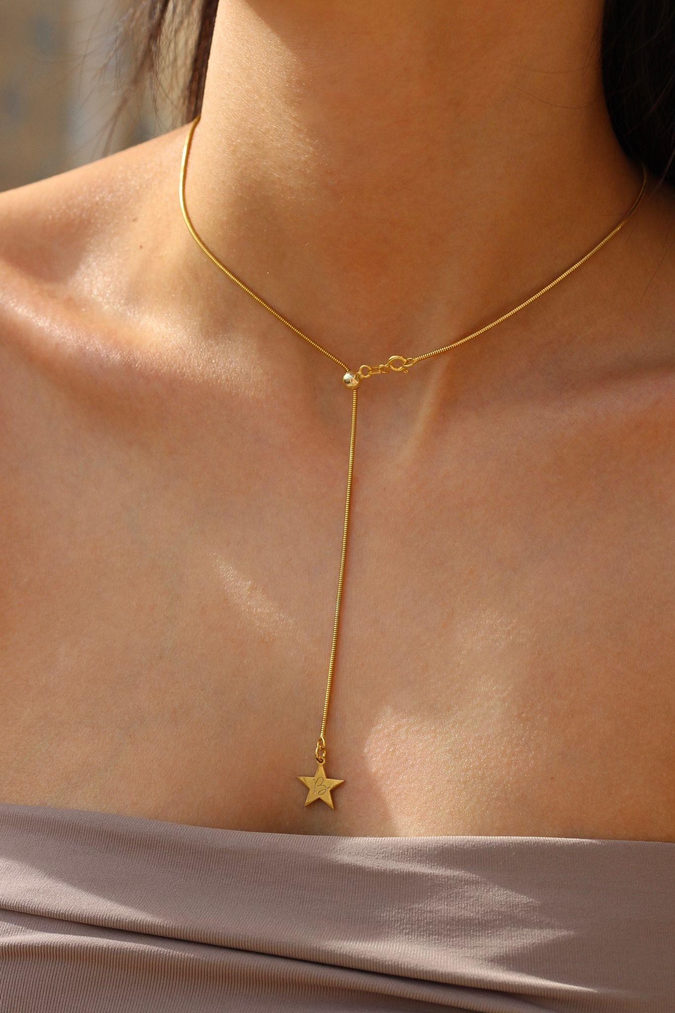 Elevator Chain Star Letter Necklace | 925 Silver