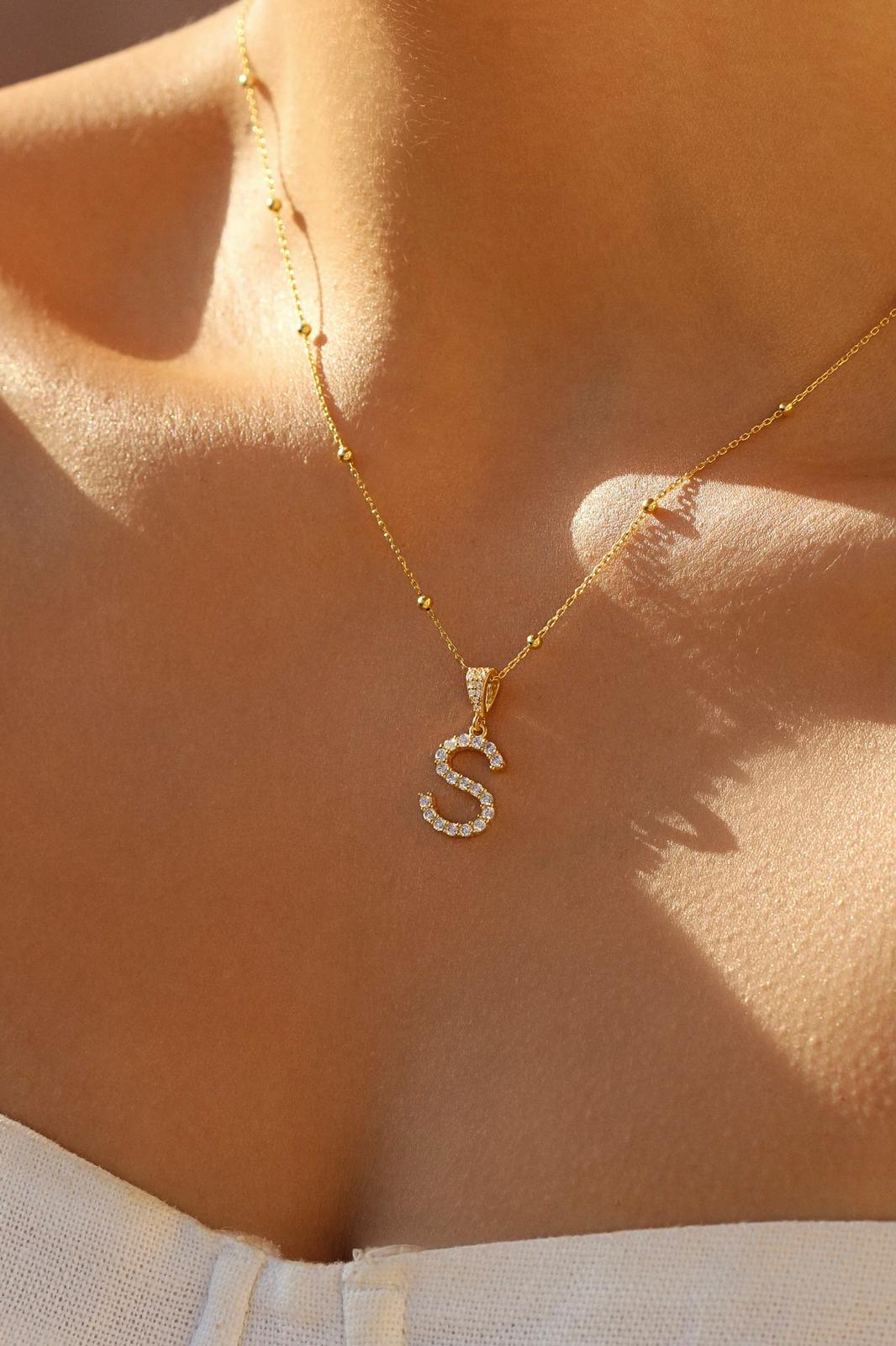 Zirkon Taşlı Büyük Boy Harf Kolye I 925 Gümüş