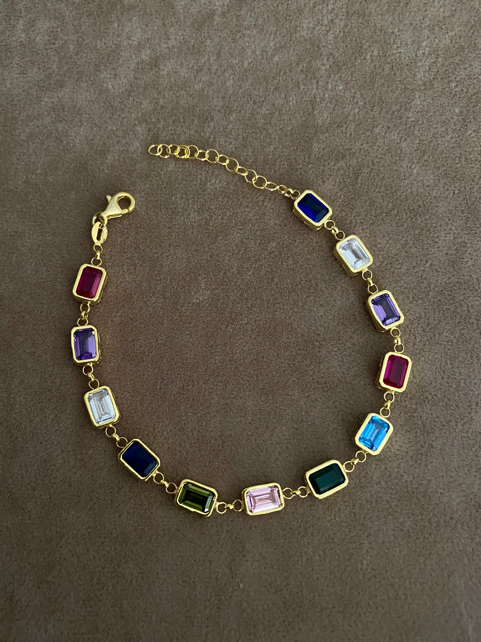 Renkli Taşlı Baget Bileklik | 925 Gümüş