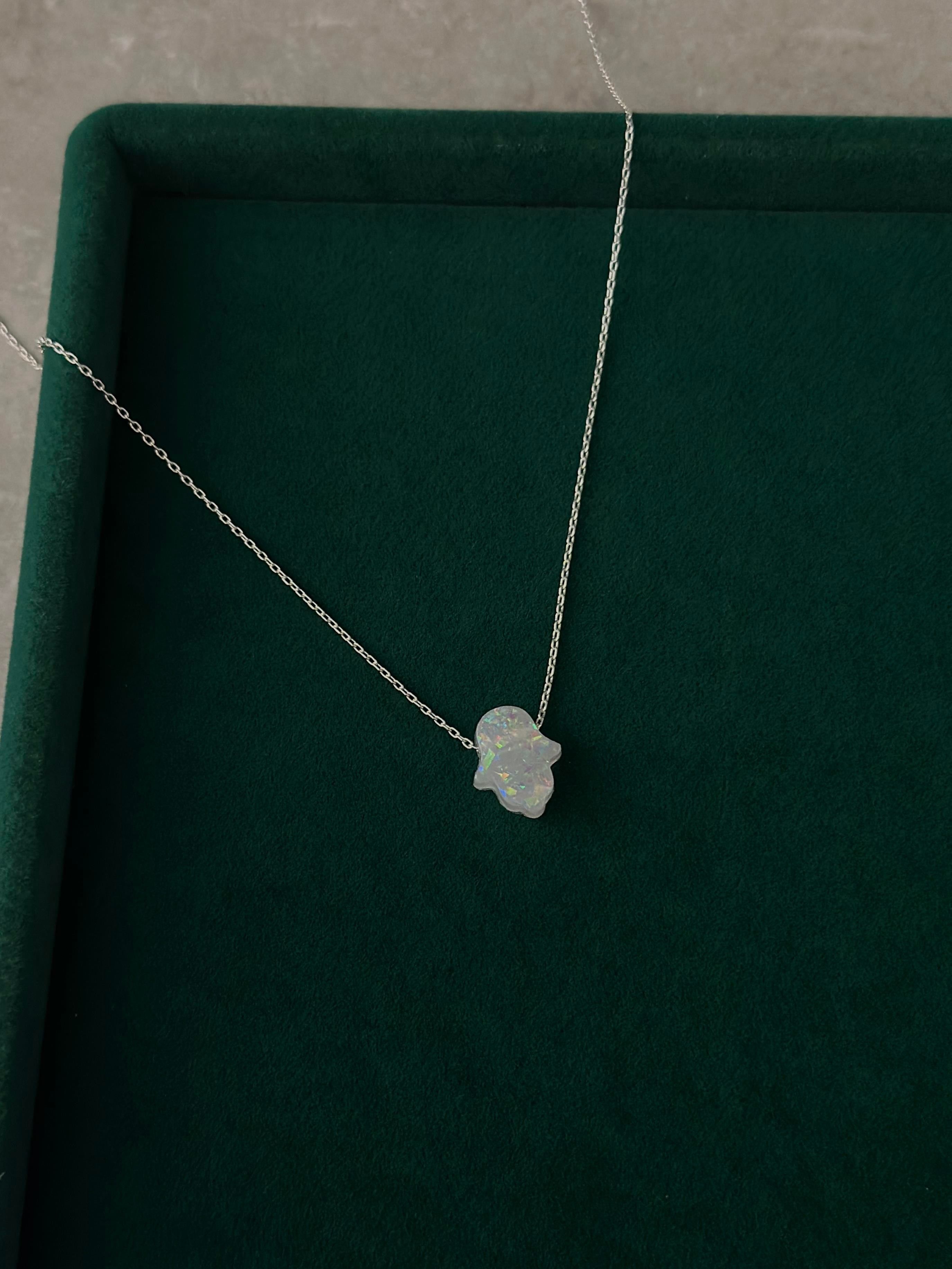 Opal Hamsa Fatma Ana Eli Kolye I 925 Gümüş