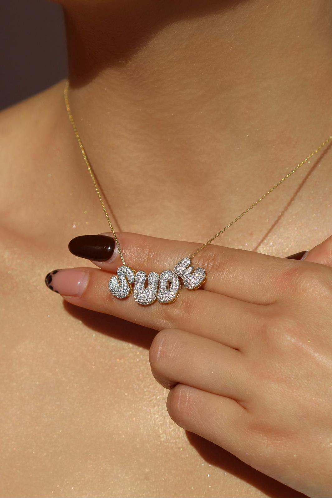 İstediğini Yazdır Taşlı Mini Bubble Kolye | 925 Gümüş